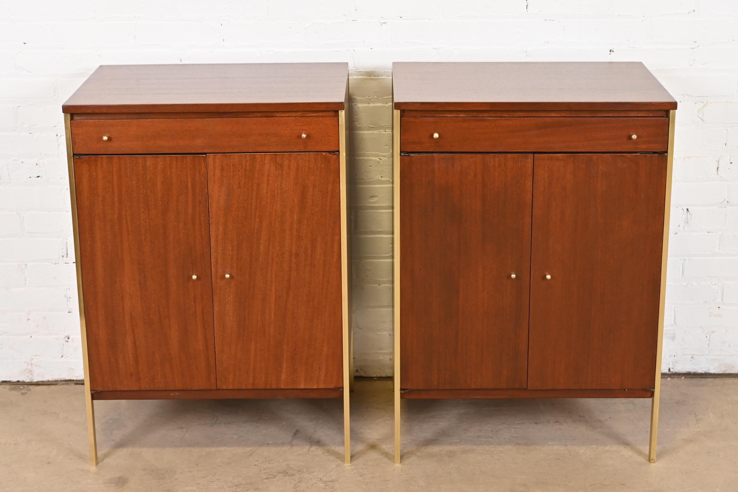 American Paul McCobb Connoisseur Collection Mahogany and Brass Servers or Bar Cabinets