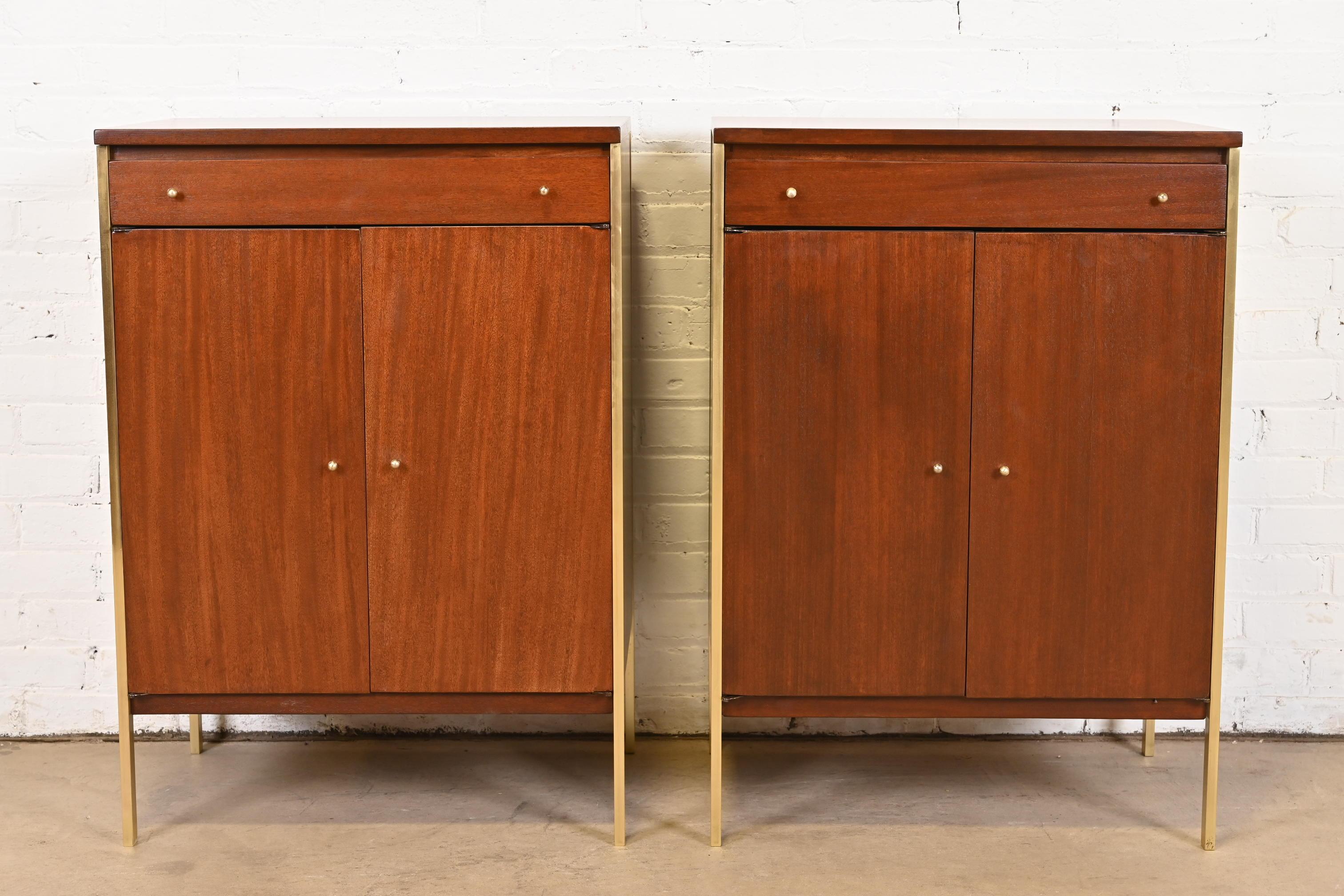 Paul McCobb Connoisseur Collection Mahogany and Brass Servers or Bar Cabinets In Good Condition In South Bend, IN
