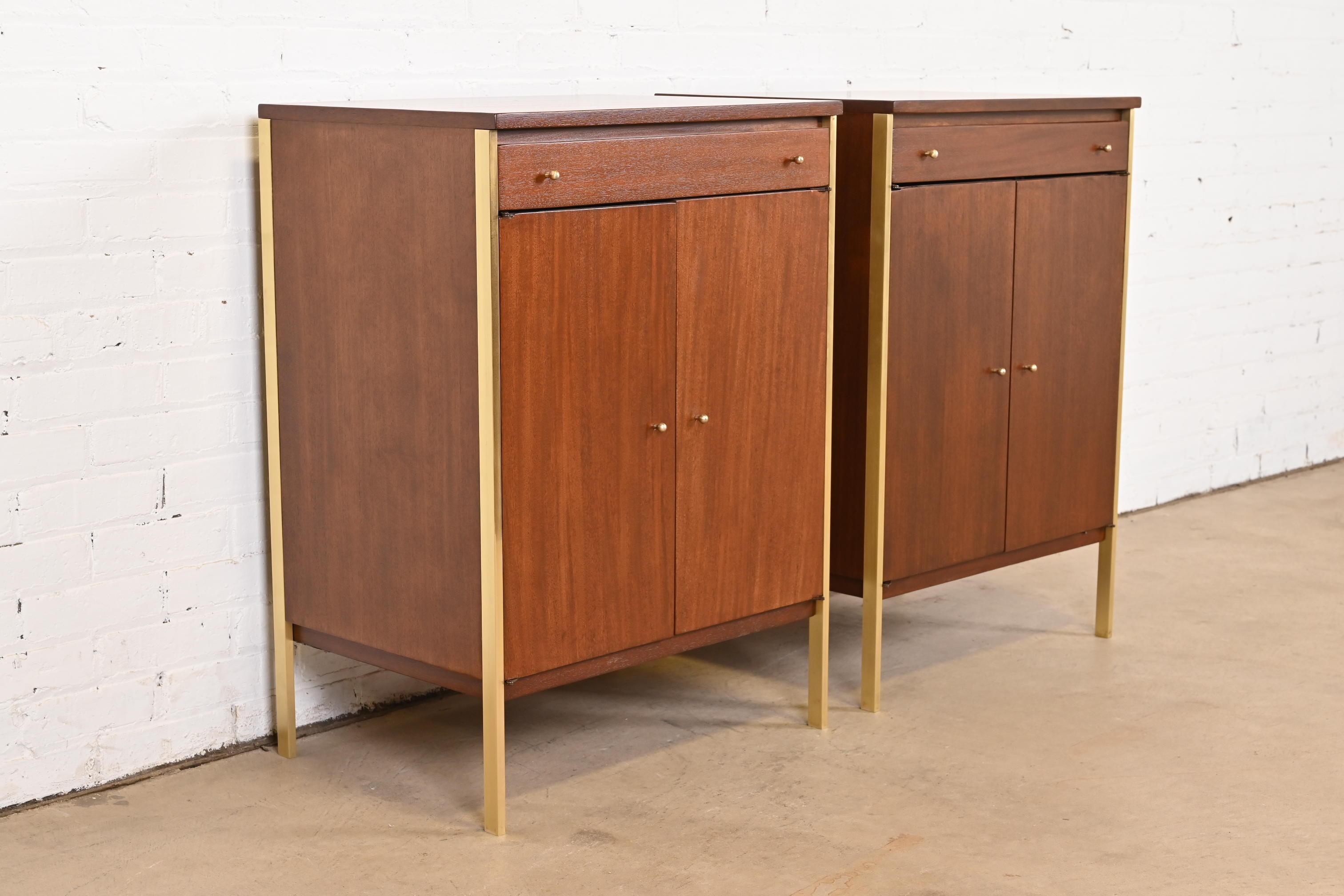 Mid-20th Century Paul McCobb Connoisseur Collection Mahogany and Brass Servers or Bar Cabinets