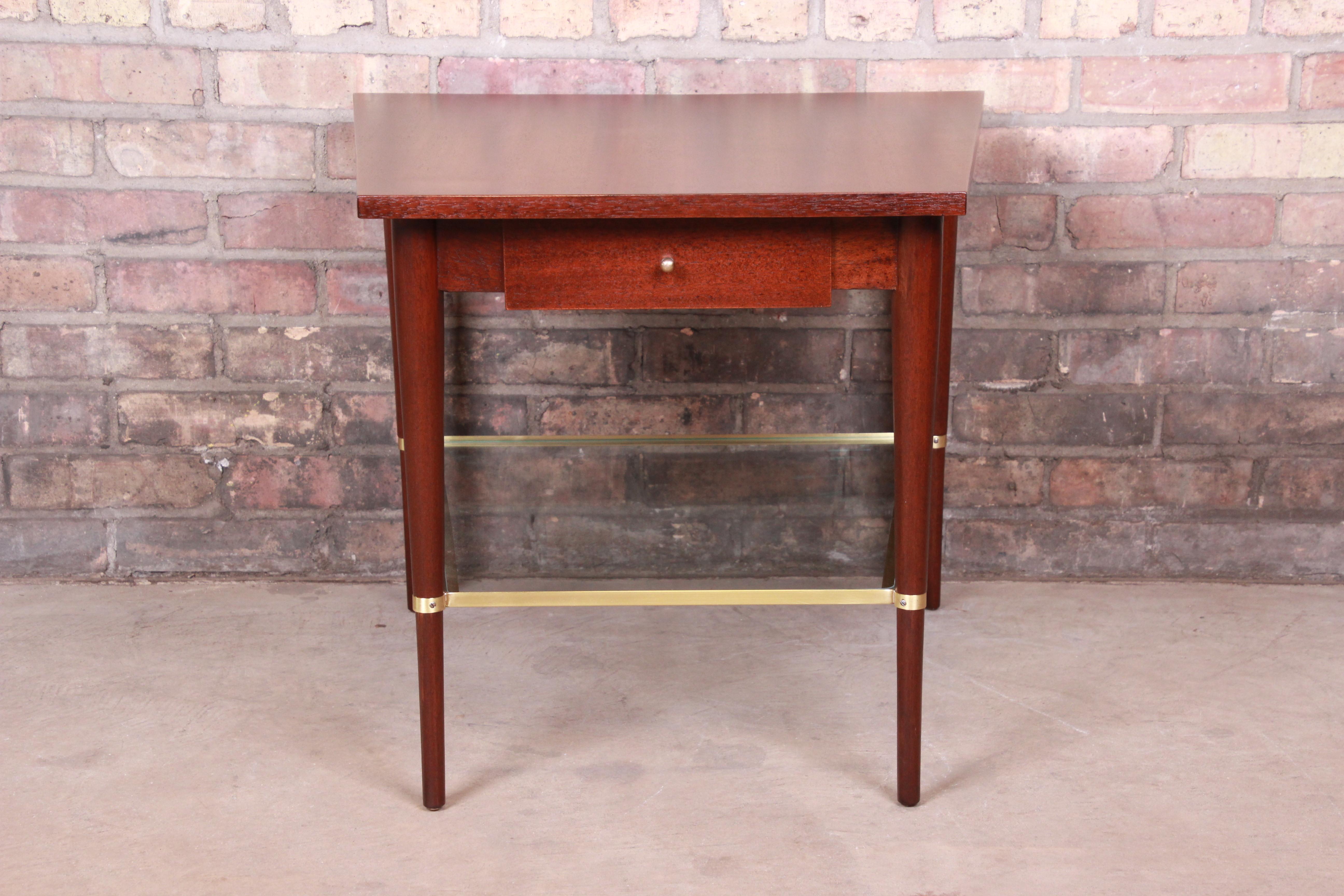 Mid-Century Modern Paul McCobb Connoisseur Collection Mahogany and Brass Wedge Side Table, Restored