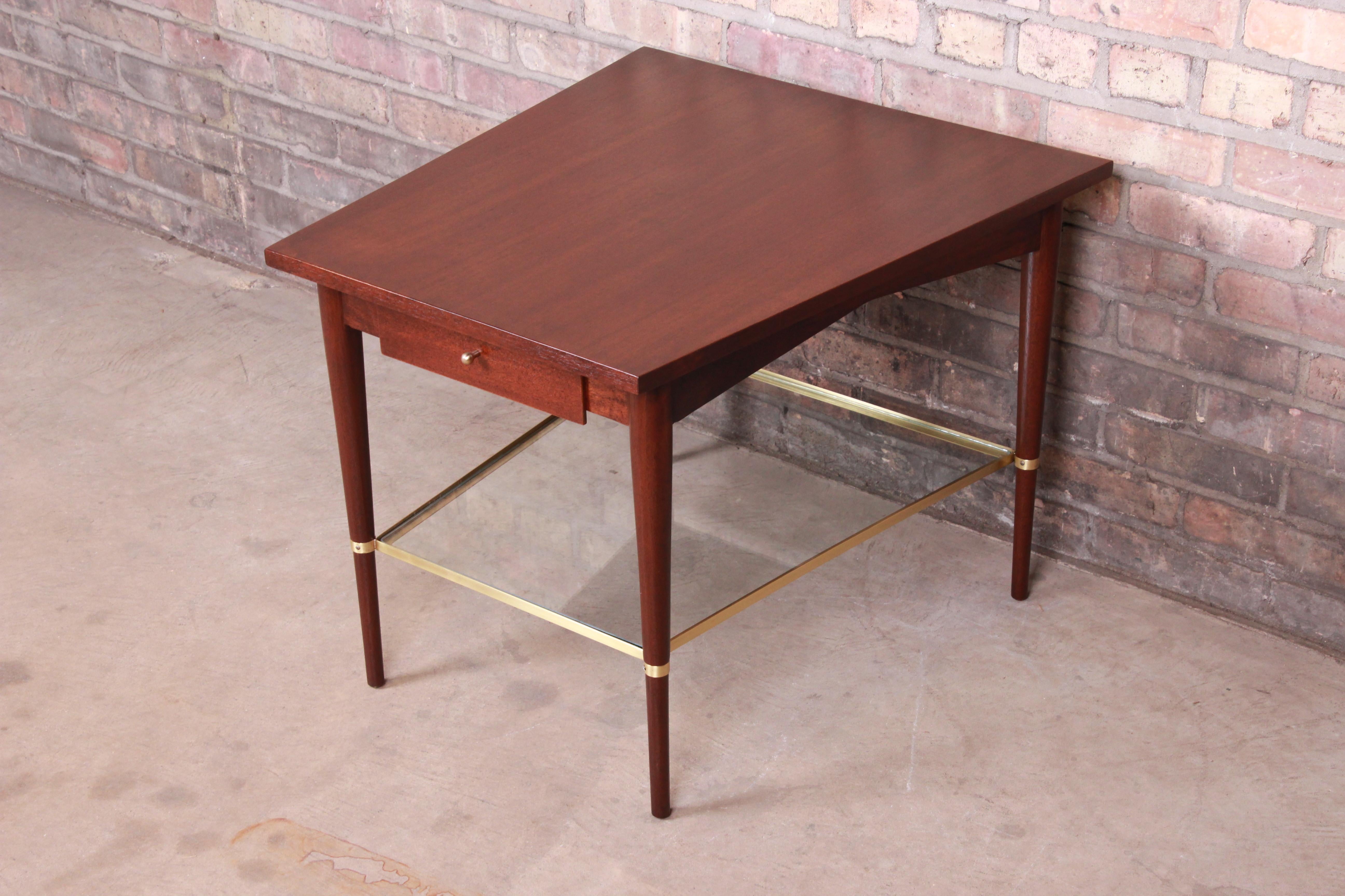 American Paul McCobb Connoisseur Collection Mahogany and Brass Wedge Side Table, Restored