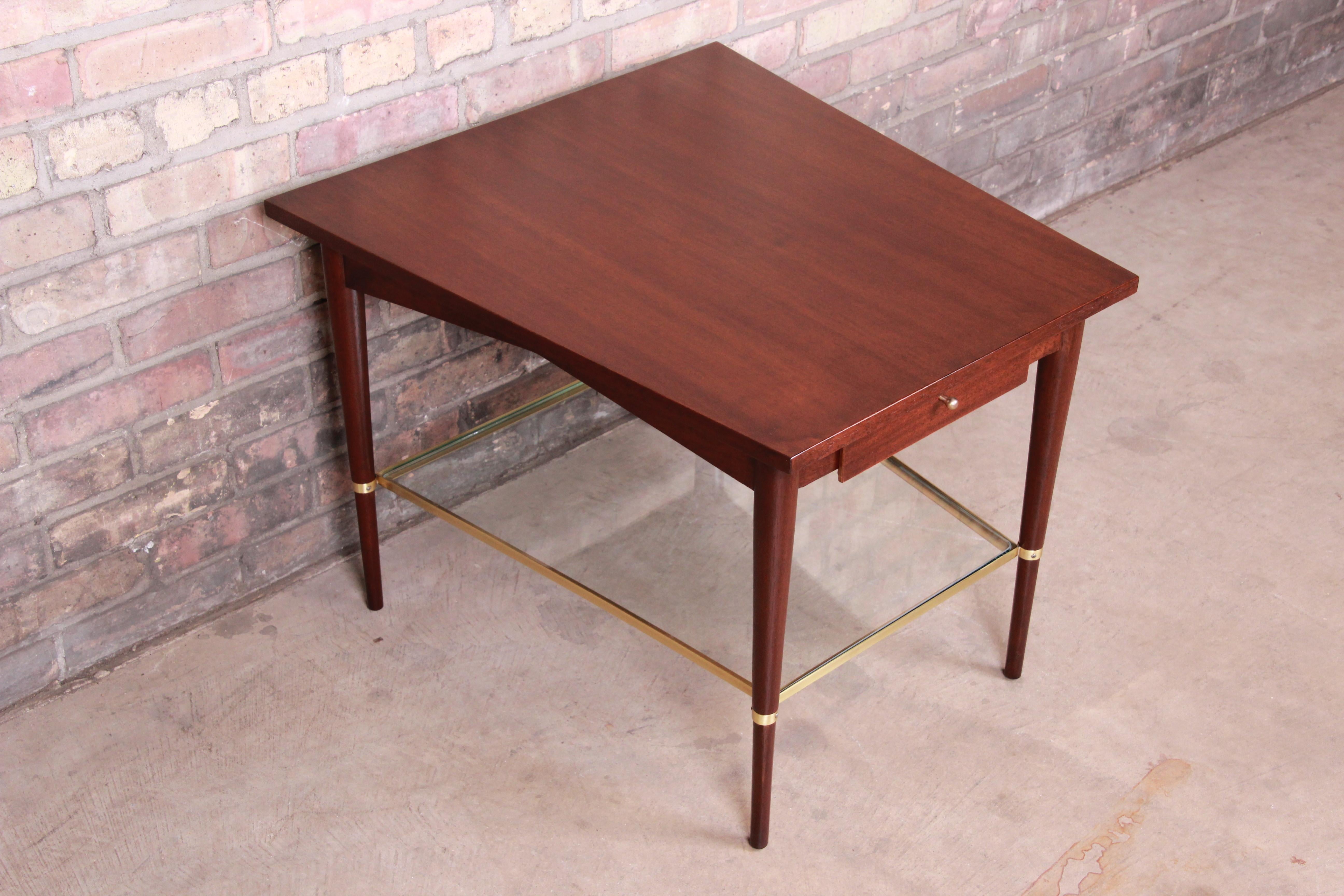 Paul McCobb Connoisseur Collection Mahogany and Brass Wedge Side Table, Restored In Good Condition In South Bend, IN