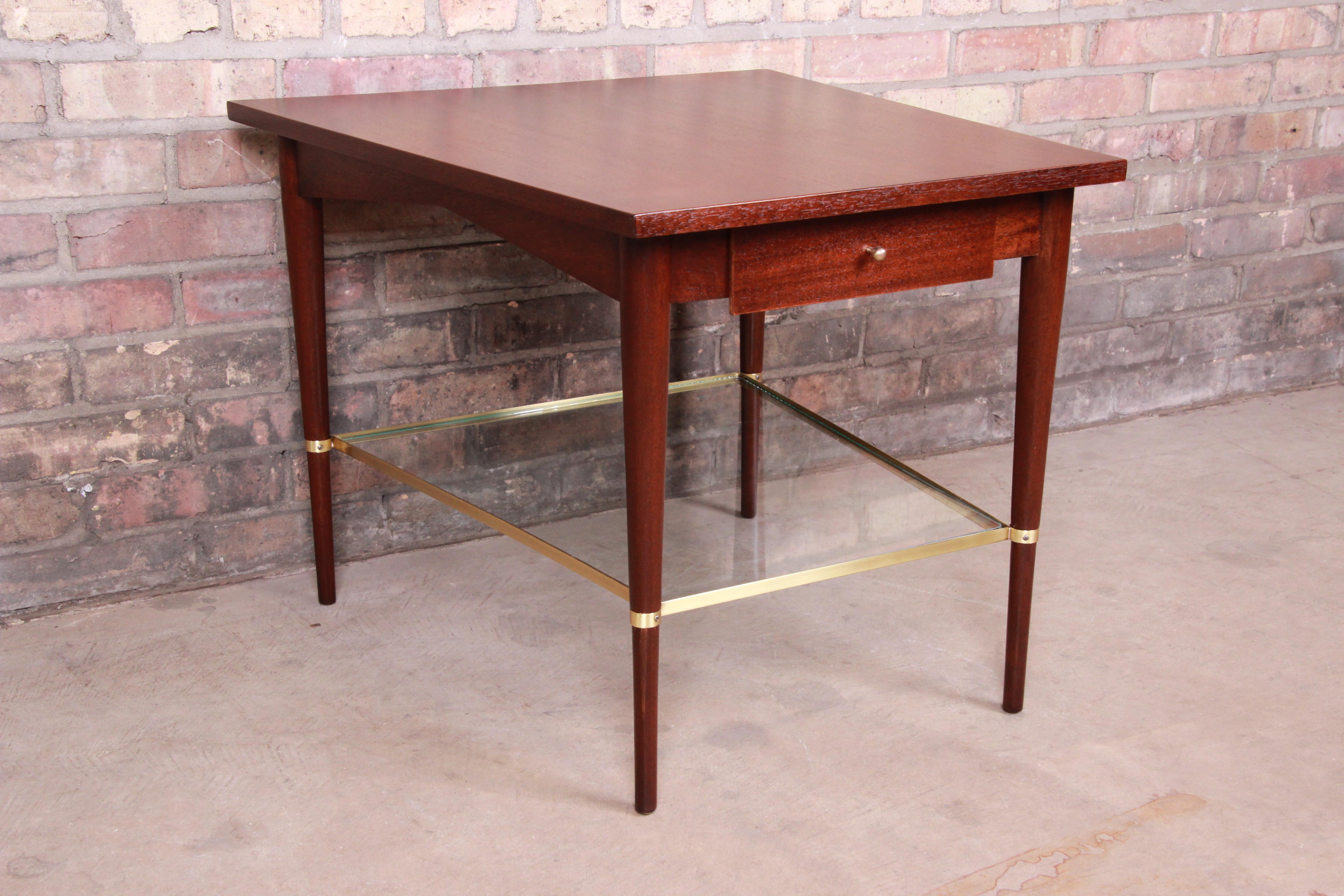 Mid-20th Century Paul McCobb Connoisseur Collection Mahogany and Brass Wedge Side Table, Restored
