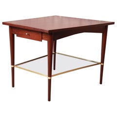 Vintage Paul McCobb Connoisseur Collection Mahogany and Brass Wedge Side Table, Restored