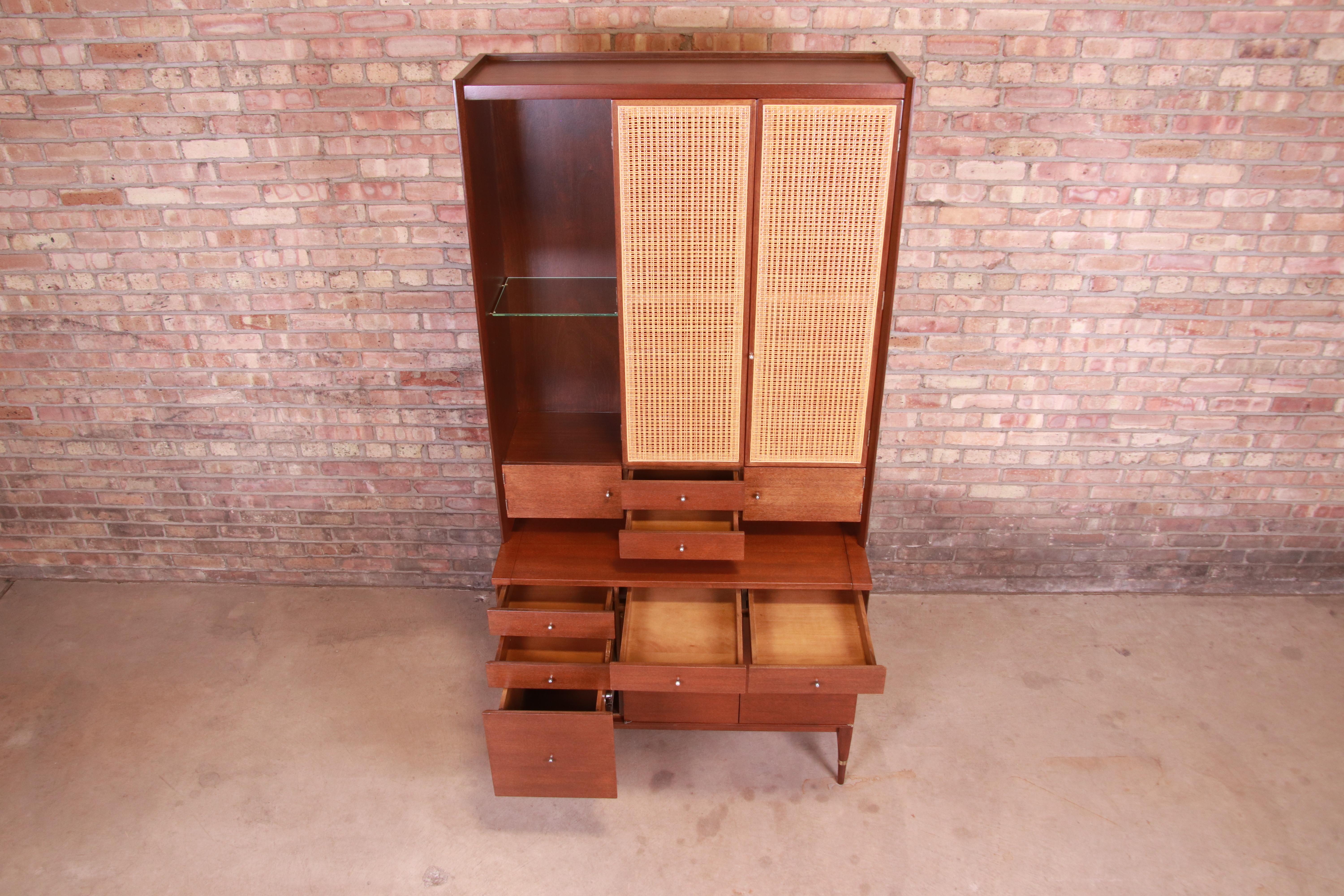 Paul McCobb Connoisseur Collection Mahogany and Cane Bar Cabinet, Refinished 4