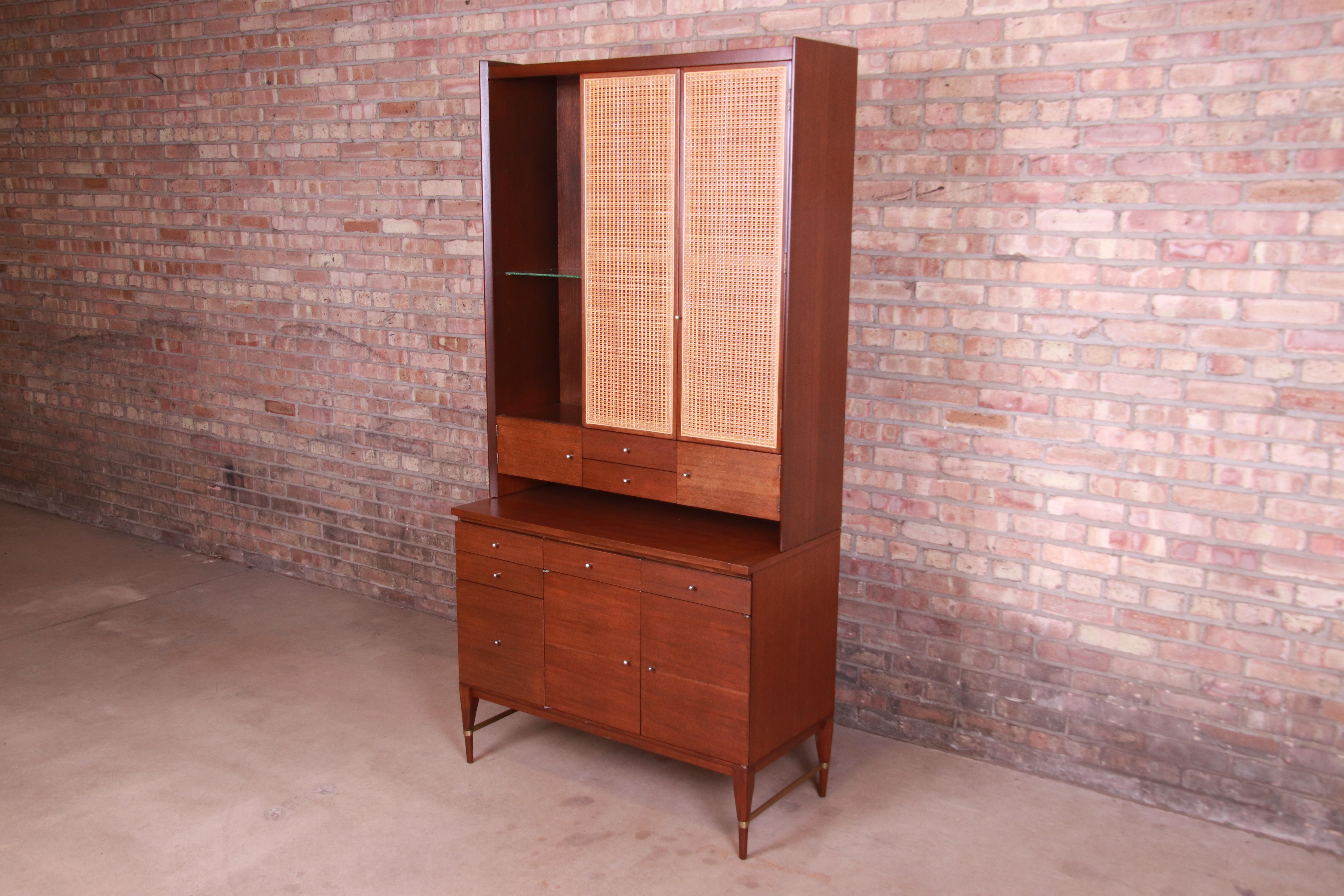 Mid-Century Modern Paul McCobb Connoisseur Collection Mahogany and Cane Bar Cabinet, Refinished