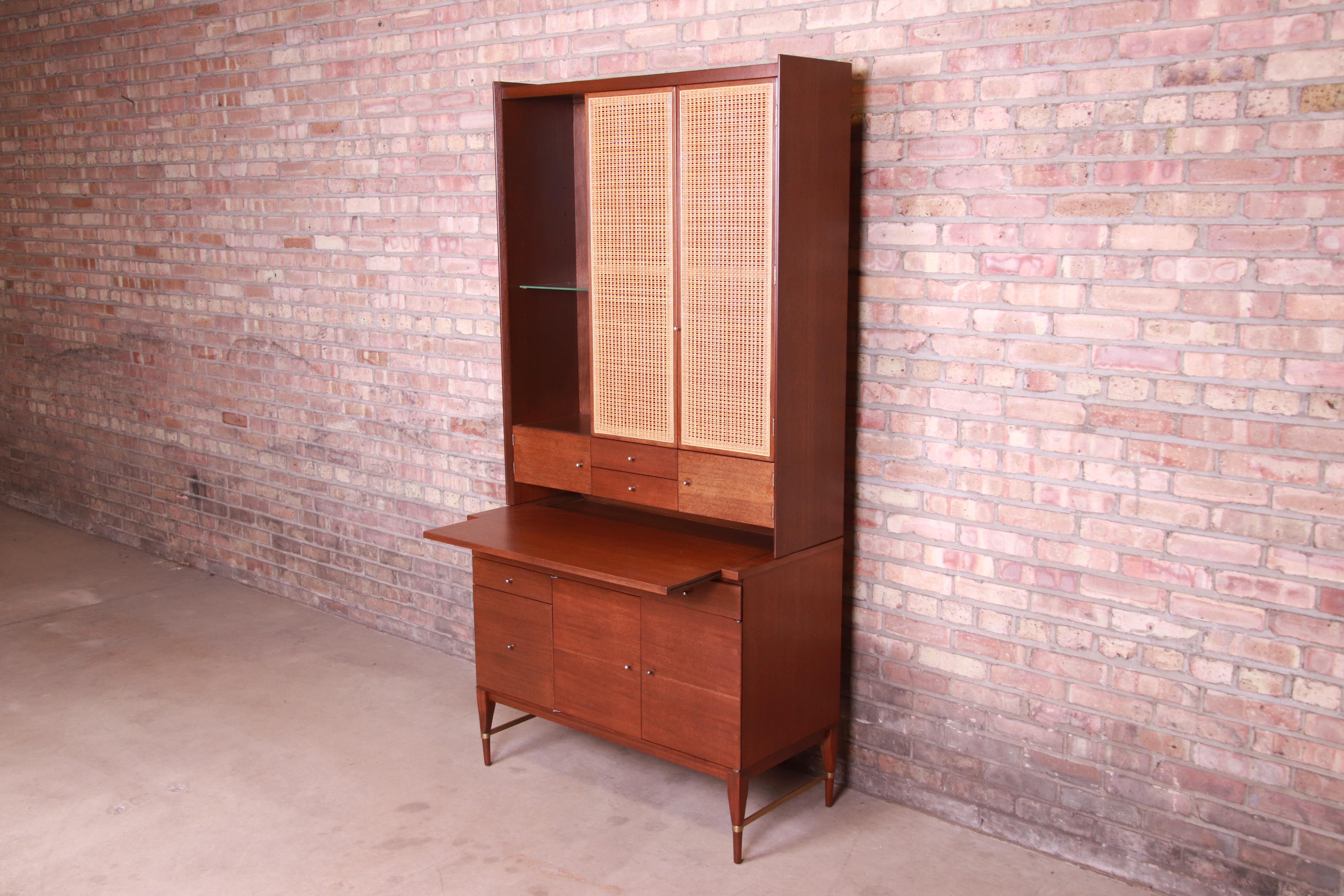 American Paul McCobb Connoisseur Collection Mahogany and Cane Bar Cabinet, Refinished