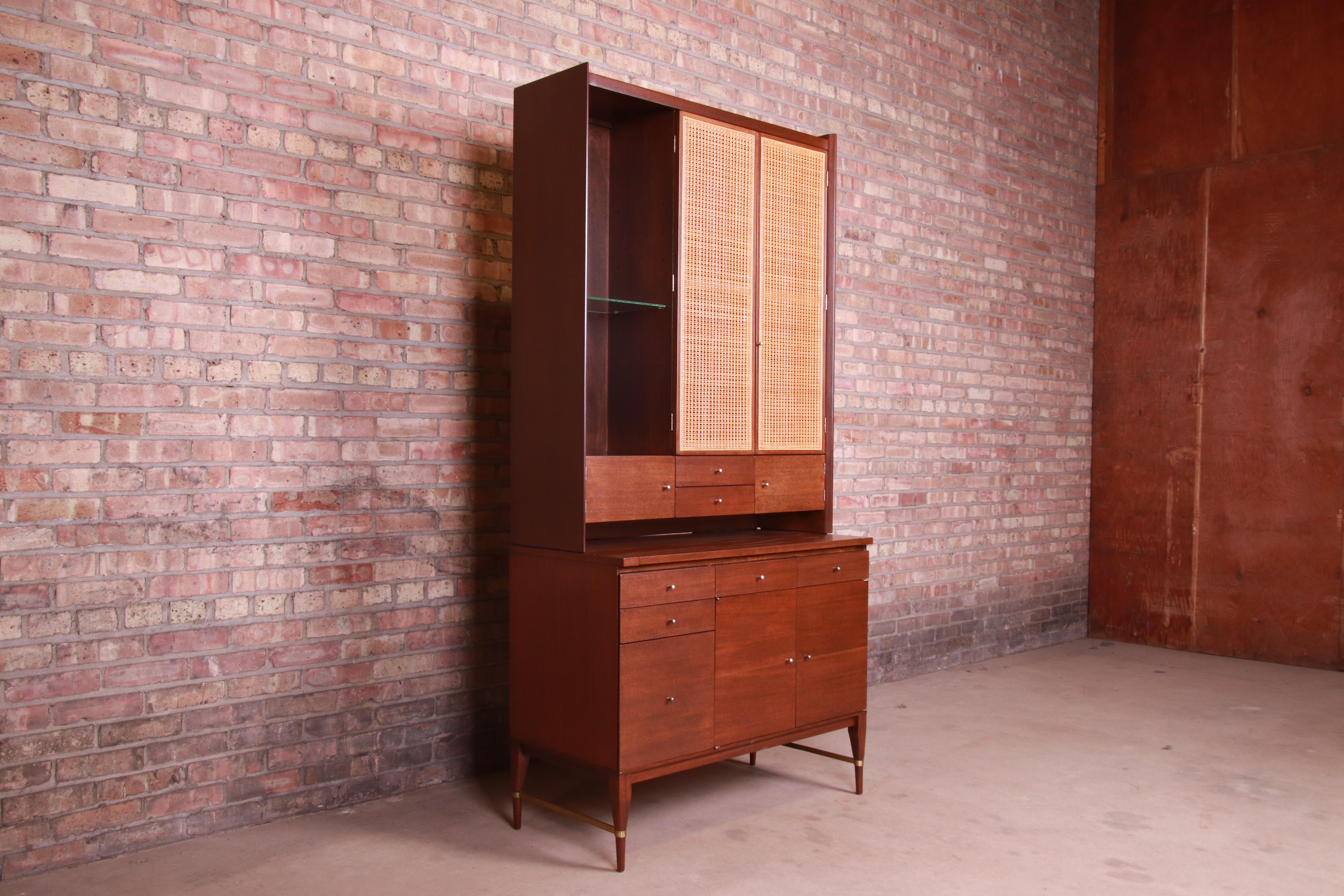 Paul McCobb Connoisseur Collection Mahogany and Cane Bar Cabinet, Refinished 1