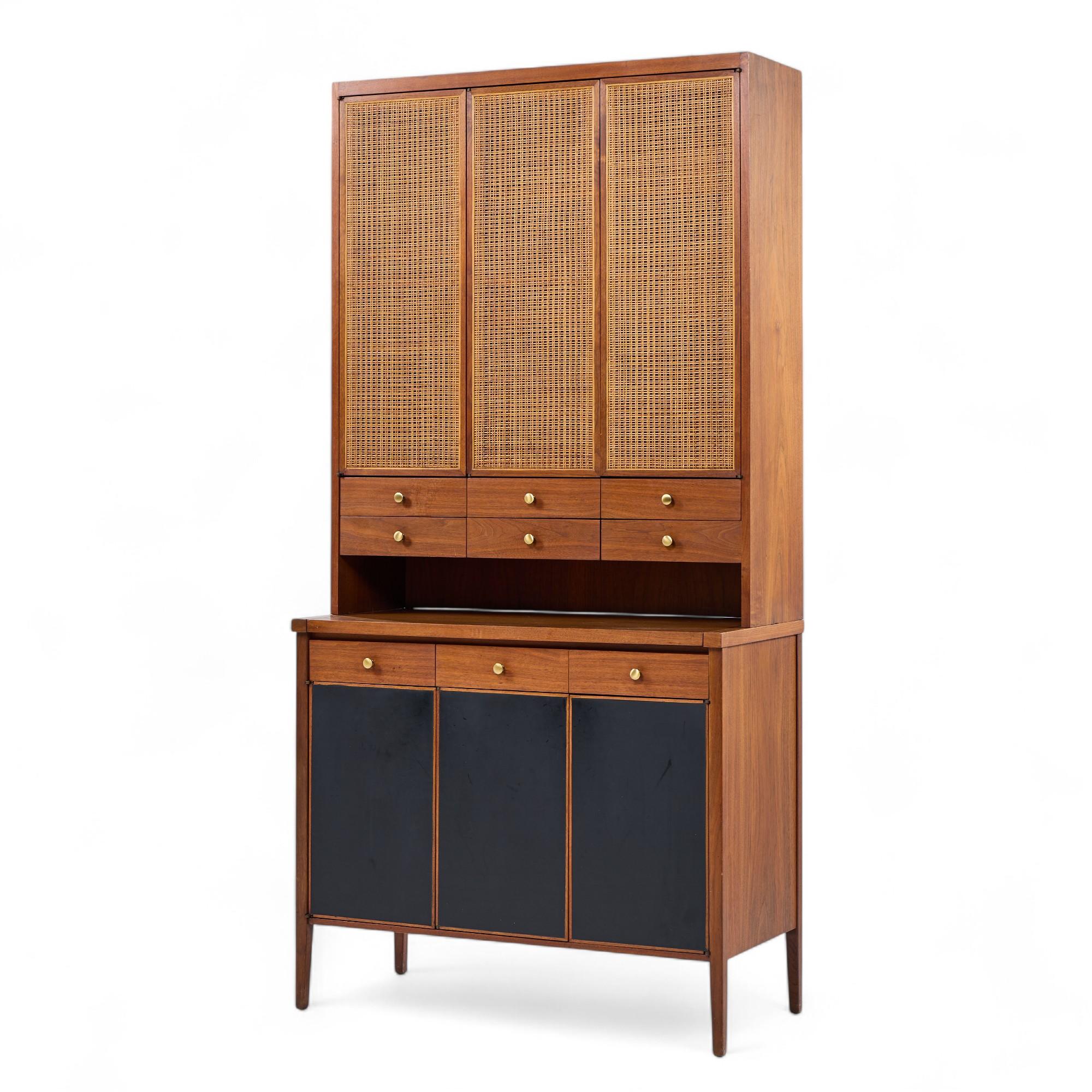 Mid-Century Modern Paul McCobb Connoisseur Collection Mahogany and Cane Secretary Bar Cabinet For Sale