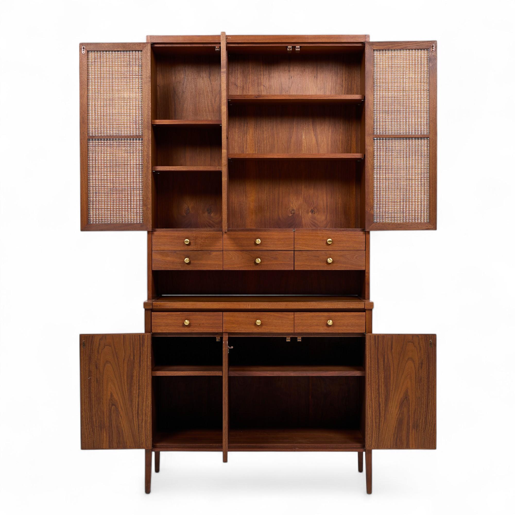 20th Century Paul McCobb Connoisseur Collection Mahogany and Cane Secretary Bar Cabinet For Sale