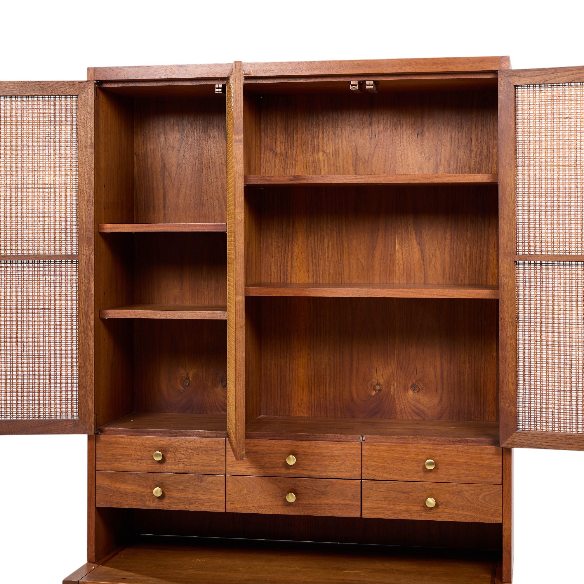 Paul McCobb Connoisseur Collection Mahogany and Cane Secretary Bar Cabinet For Sale 1