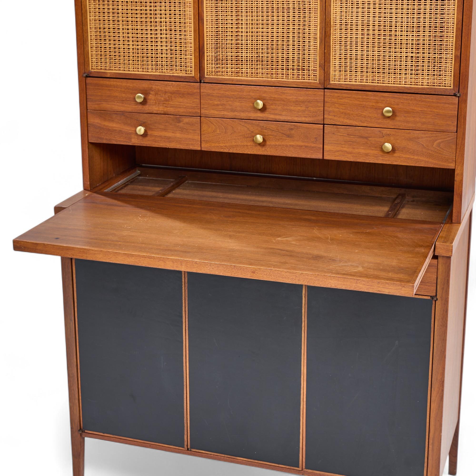 Paul McCobb Connoisseur Collection Mahogany and Cane Secretary Bar Cabinet For Sale 3