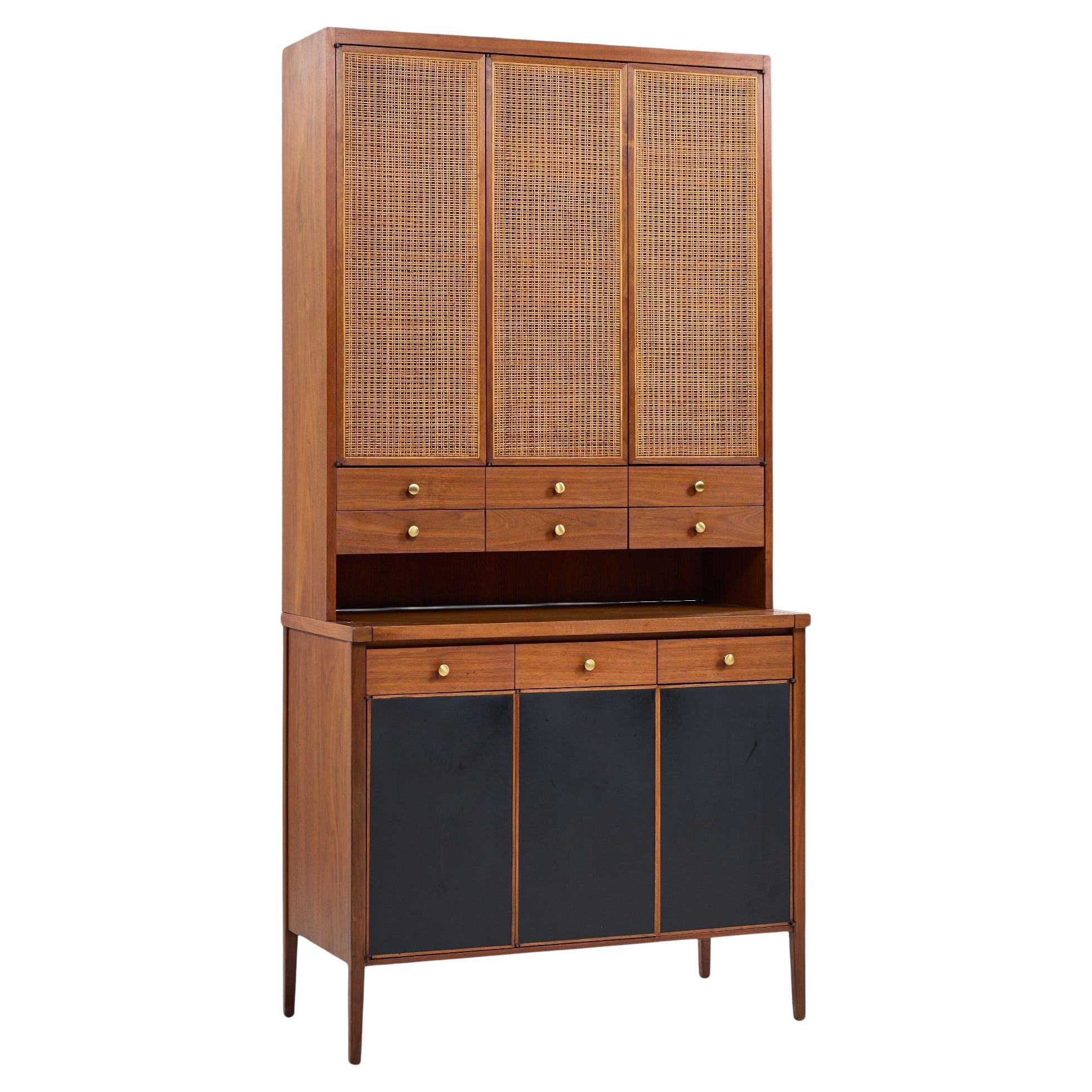Paul McCobb Connoisseur Collection Mahogany and Cane Secretary Bar Cabinet For Sale