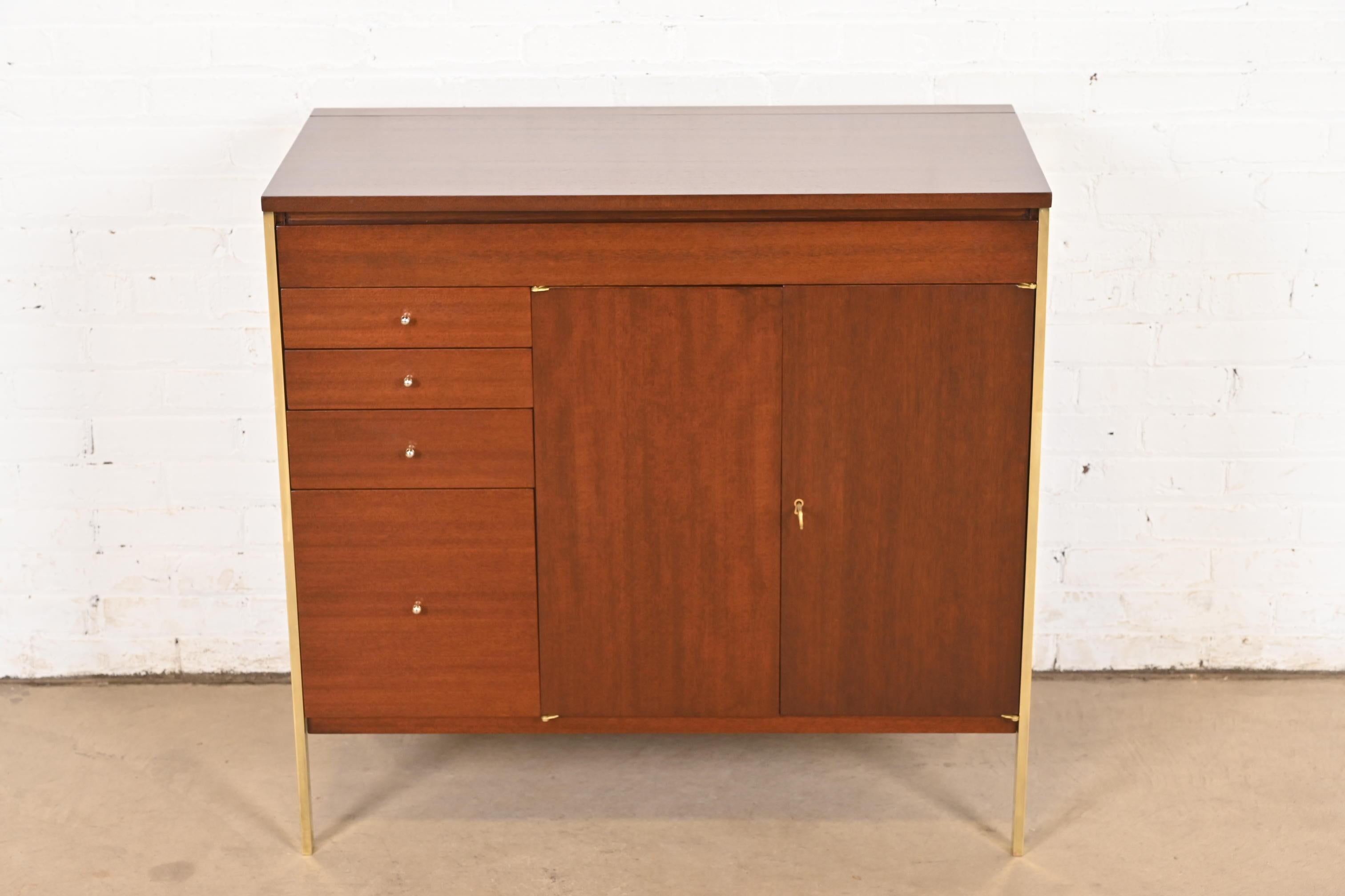 American Paul McCobb Connoisseur Collection Mahogany Lift Top Bar Cabinet, Refinished For Sale