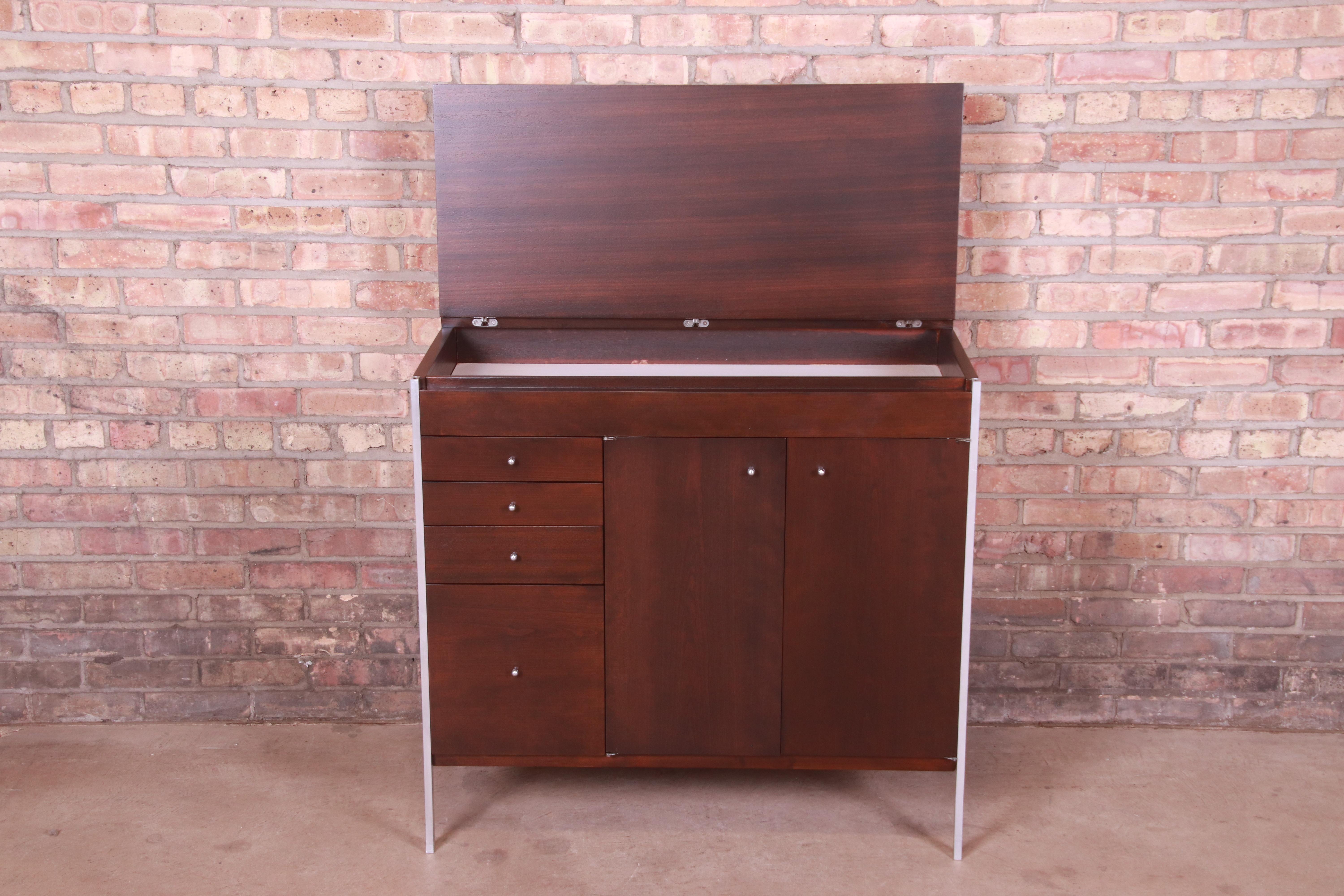 Mid-20th Century Paul McCobb Connoisseur Collection Mahogany Lift Top Bar Cabinet, Refinished For Sale