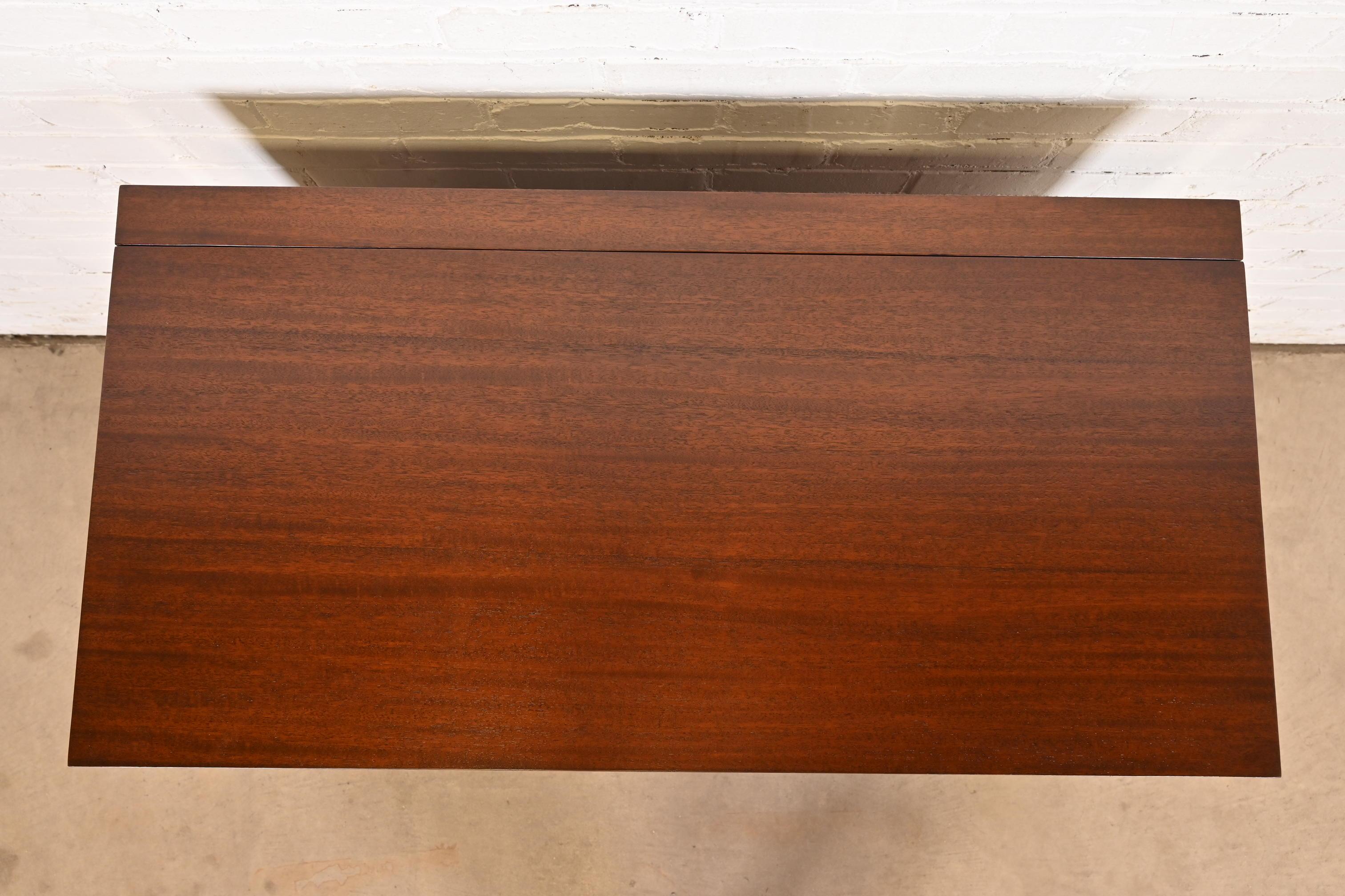 Brass Paul McCobb Connoisseur Collection Mahogany Lift Top Bar Cabinet, Refinished For Sale