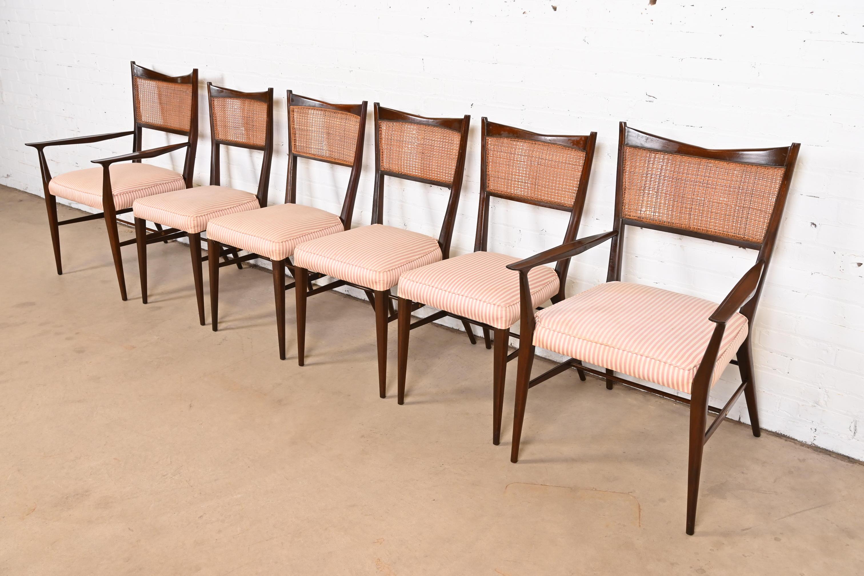 Mid-Century Modern Paul McCobb Connoisseur Collection Sculpted Mahogany and Cane Dining Chairs For Sale