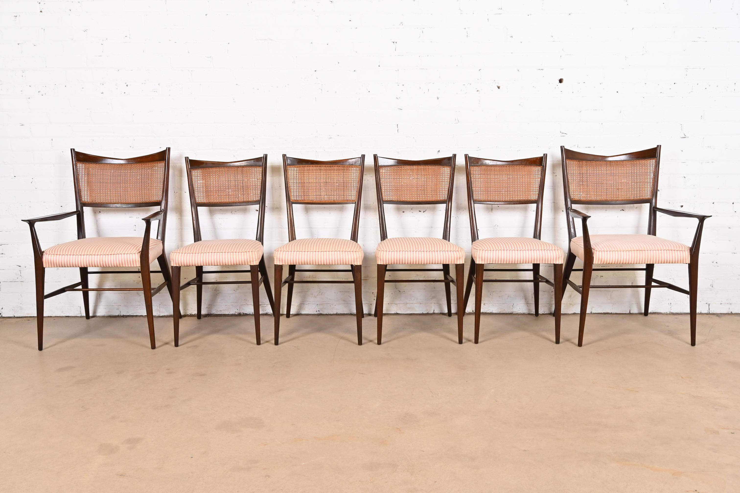 American Paul McCobb Connoisseur Collection Sculpted Mahogany and Cane Dining Chairs For Sale