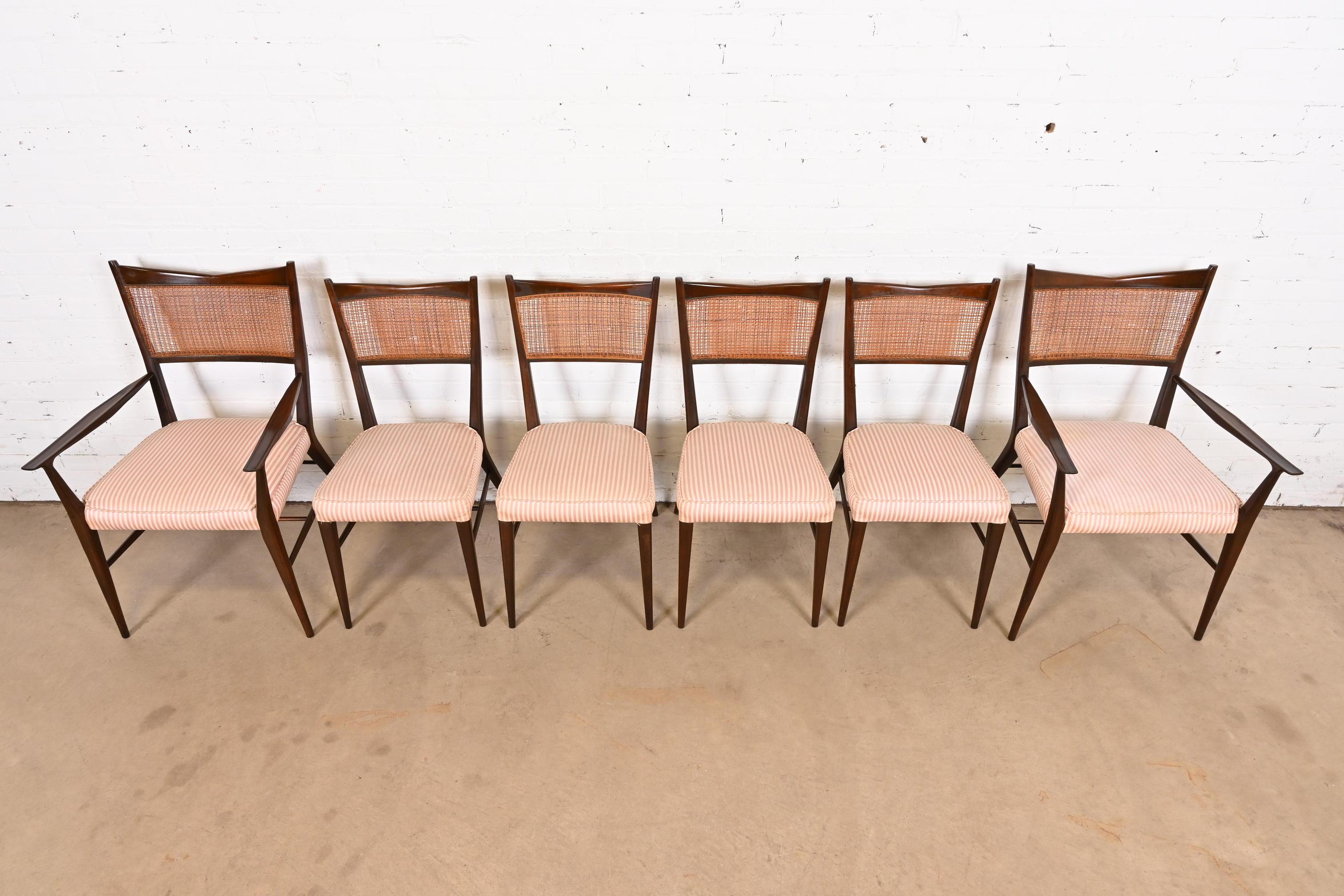 Mid-20th Century Paul McCobb Connoisseur Collection Sculpted Mahogany and Cane Dining Chairs For Sale