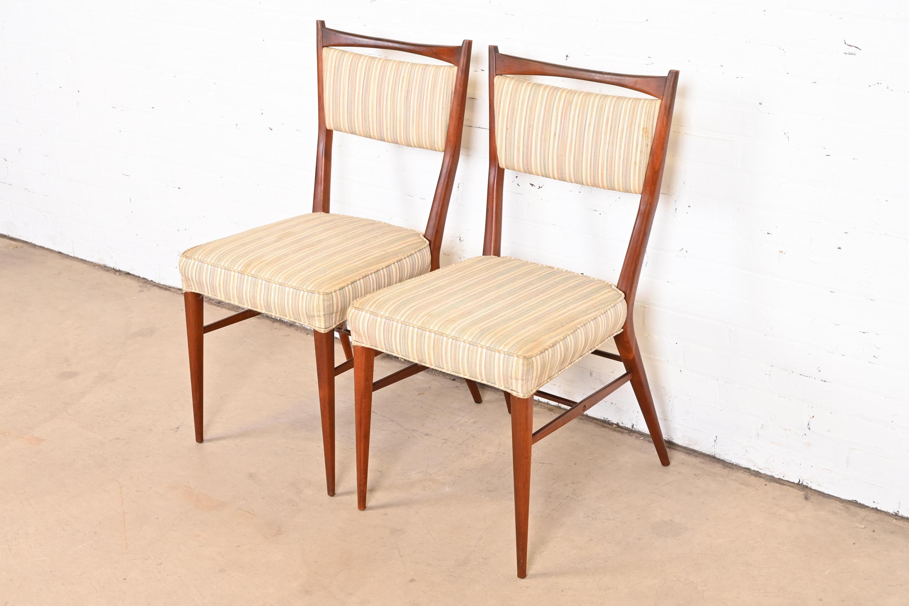 Mid-Century Modern Paul McCobb Connoisseur Collection Sculpted Walnut Dining Side Chairs, Pair
