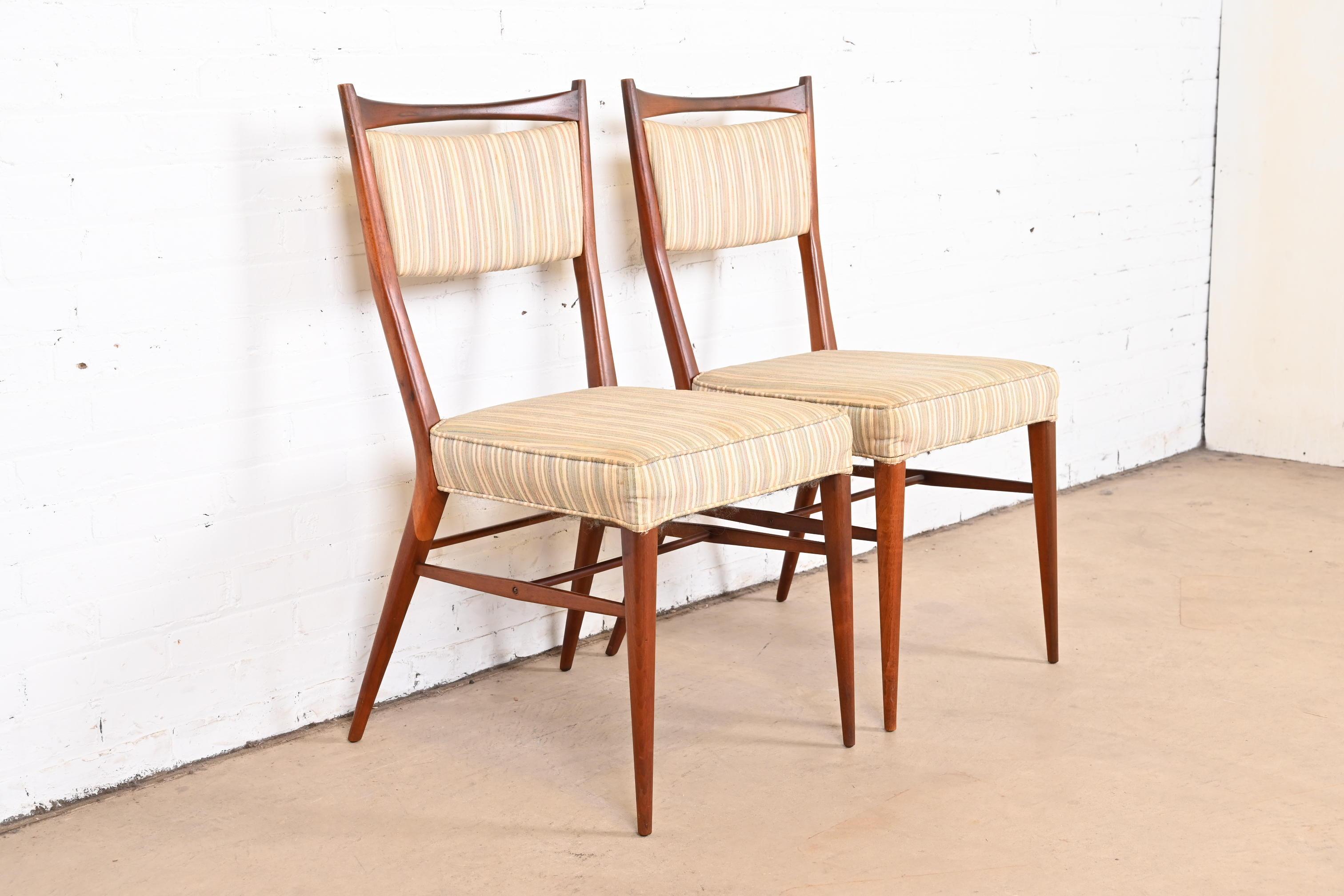 American Paul McCobb Connoisseur Collection Sculpted Walnut Dining Side Chairs, Pair