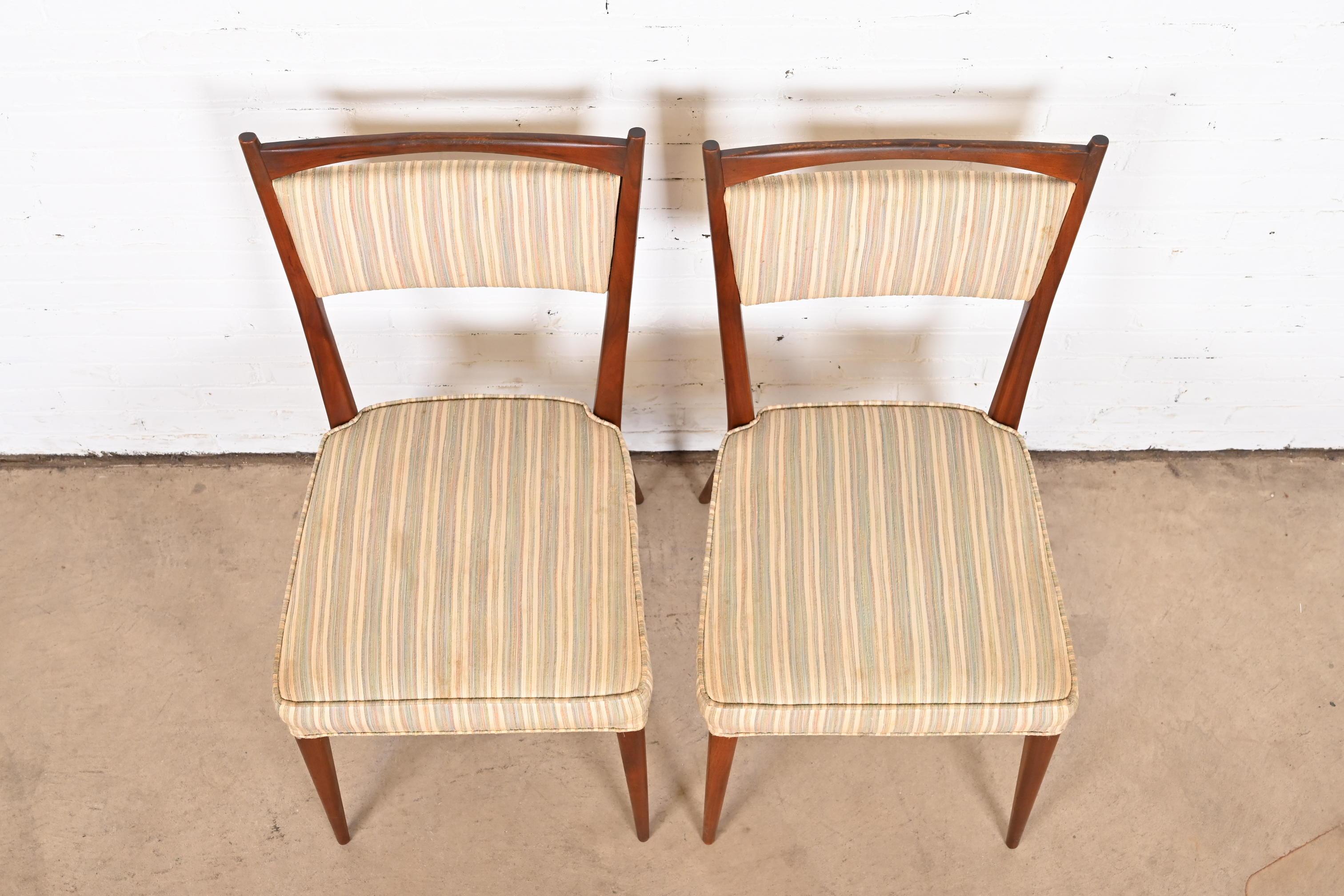 Upholstery Paul McCobb Connoisseur Collection Sculpted Walnut Dining Side Chairs, Pair