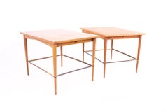 Paul McCobb Connoisseur Mid Century Maple and Brass Side End Tables - Pair