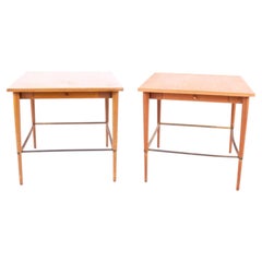 Paul McCobb Connoisseur Mid Century Maple and Brass Side End Tables - Pair