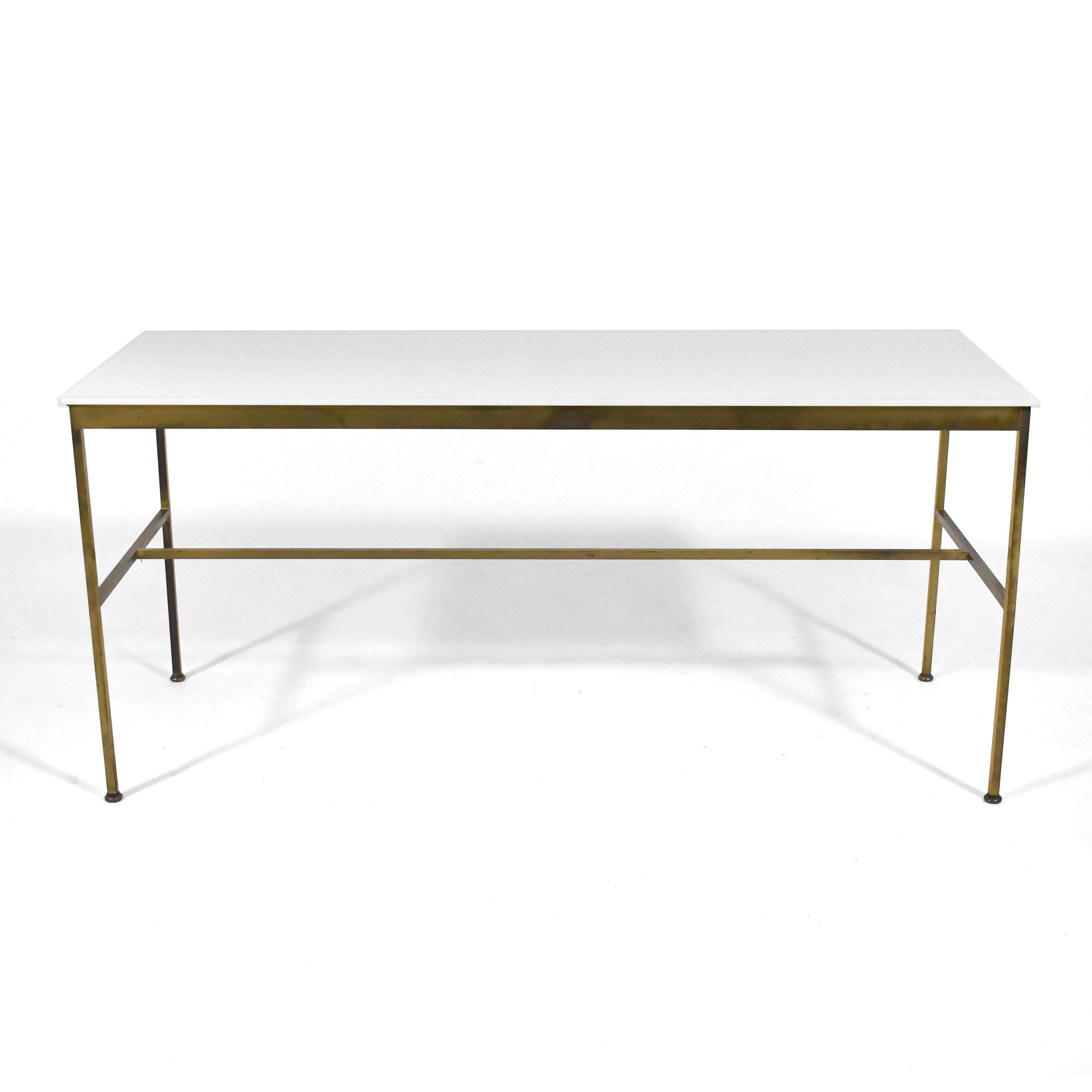 Mid-Century Modern Paul McCobb Brass Base Console Table with Vitrolite Top For Sale