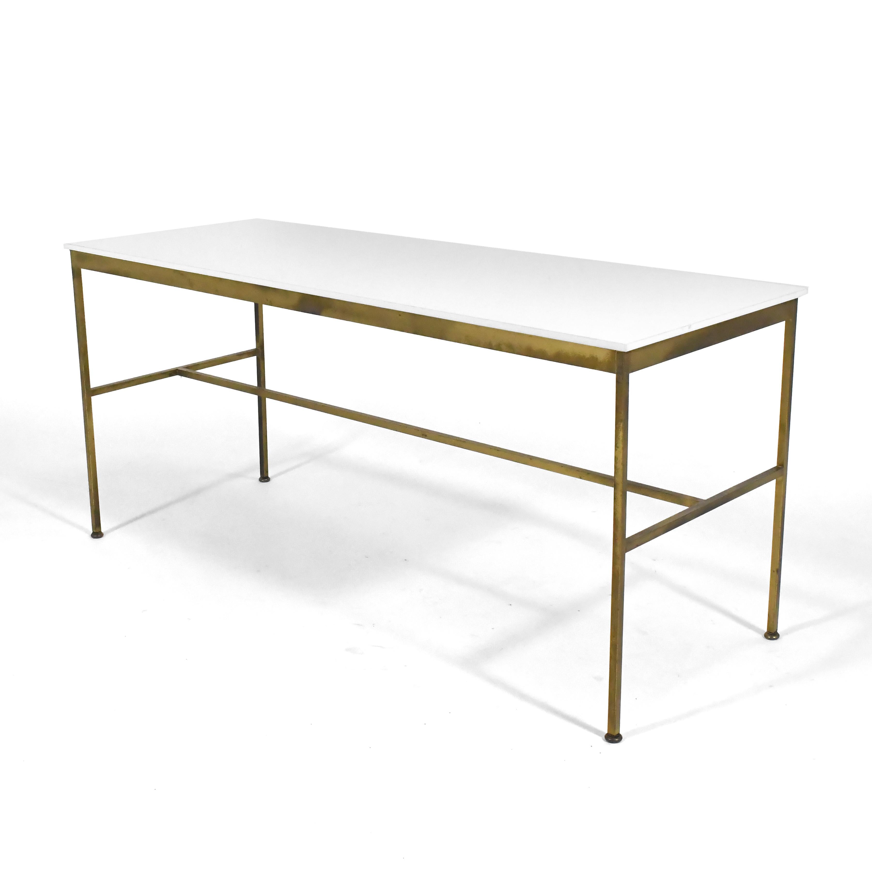 American Paul McCobb Brass Base Console Table with Vitrolite Top For Sale