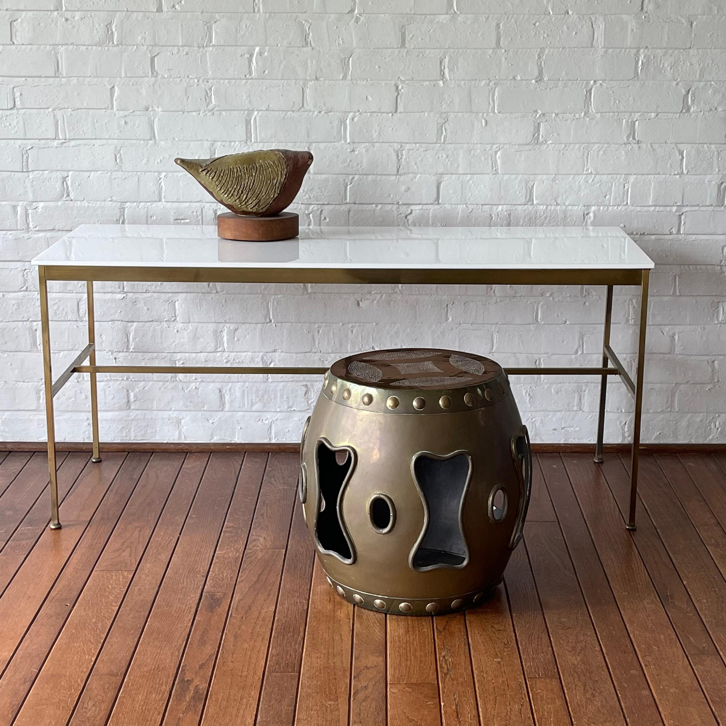 Mid-20th Century Paul McCobb Brass Base Console Table with Vitrolite Top For Sale