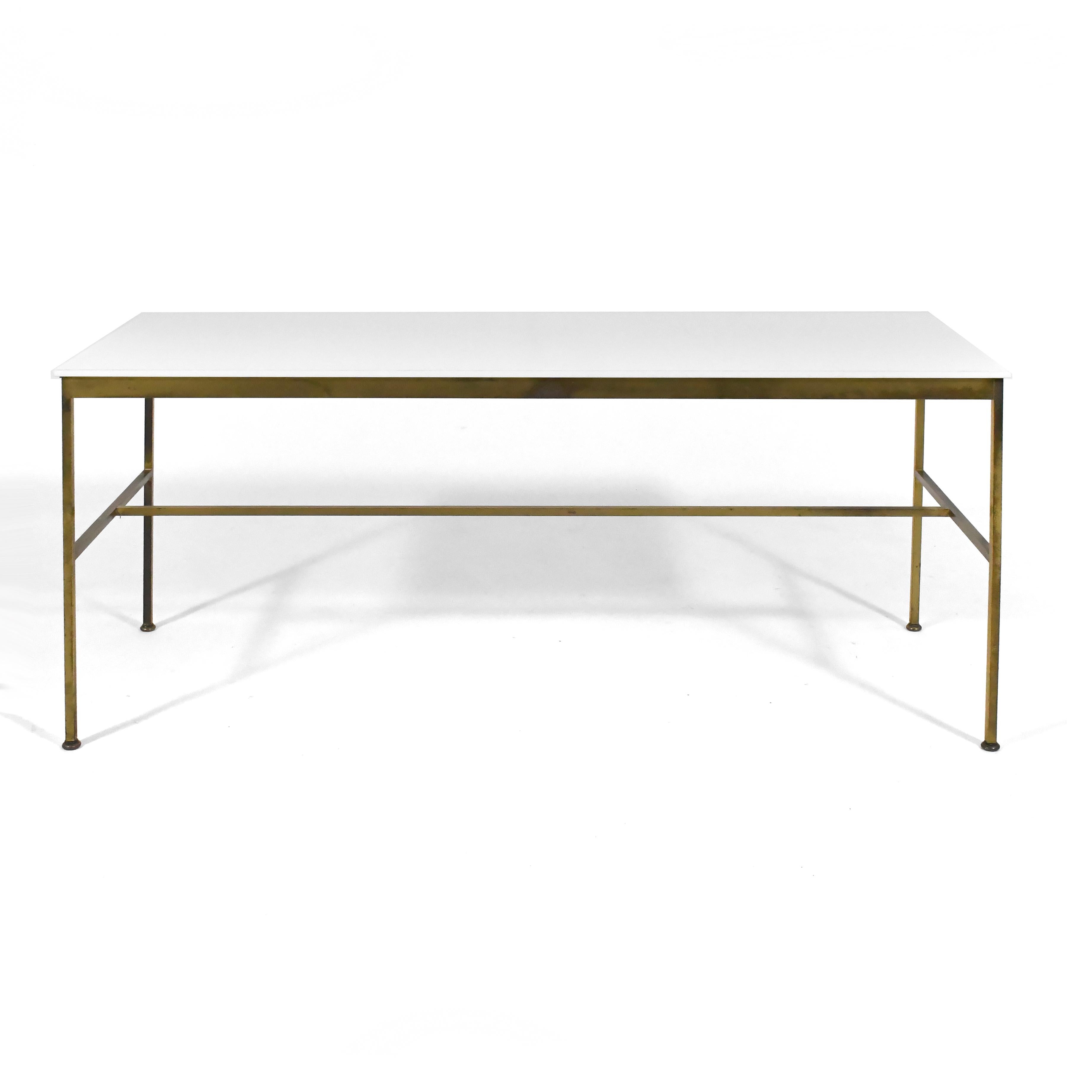Paul McCobb Brass Base Console Table with Vitrolite Top For Sale 1