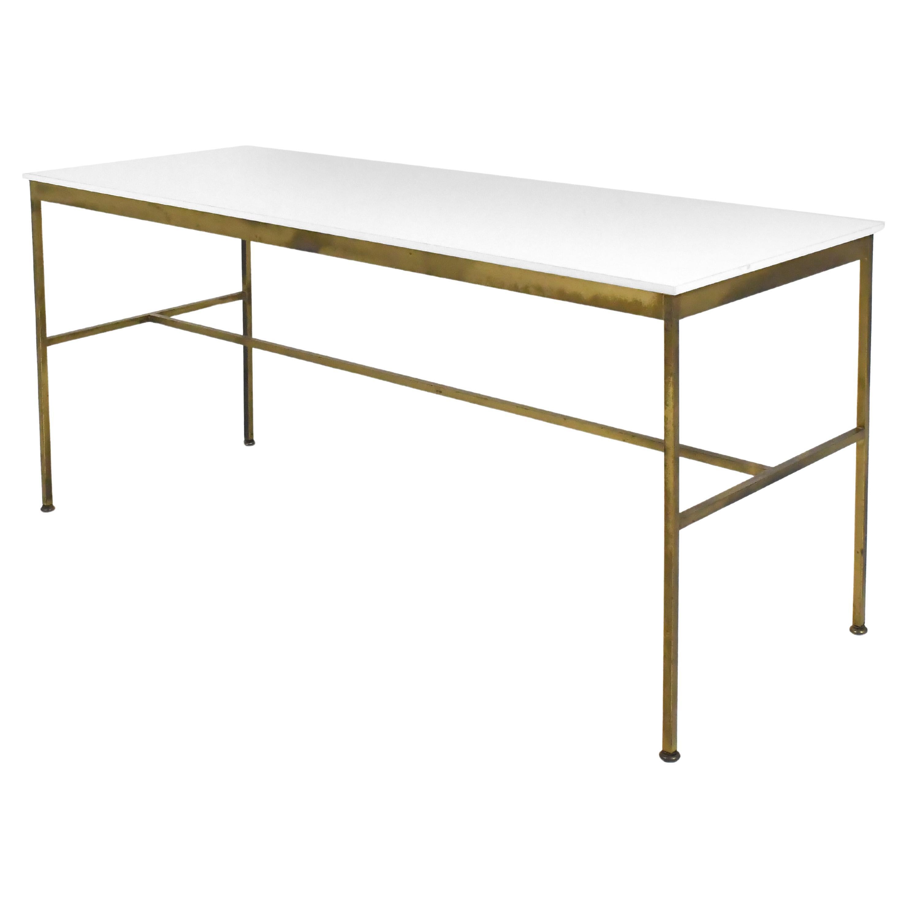 Paul McCobb Brass Base Console Table with Vitrolite Top For Sale