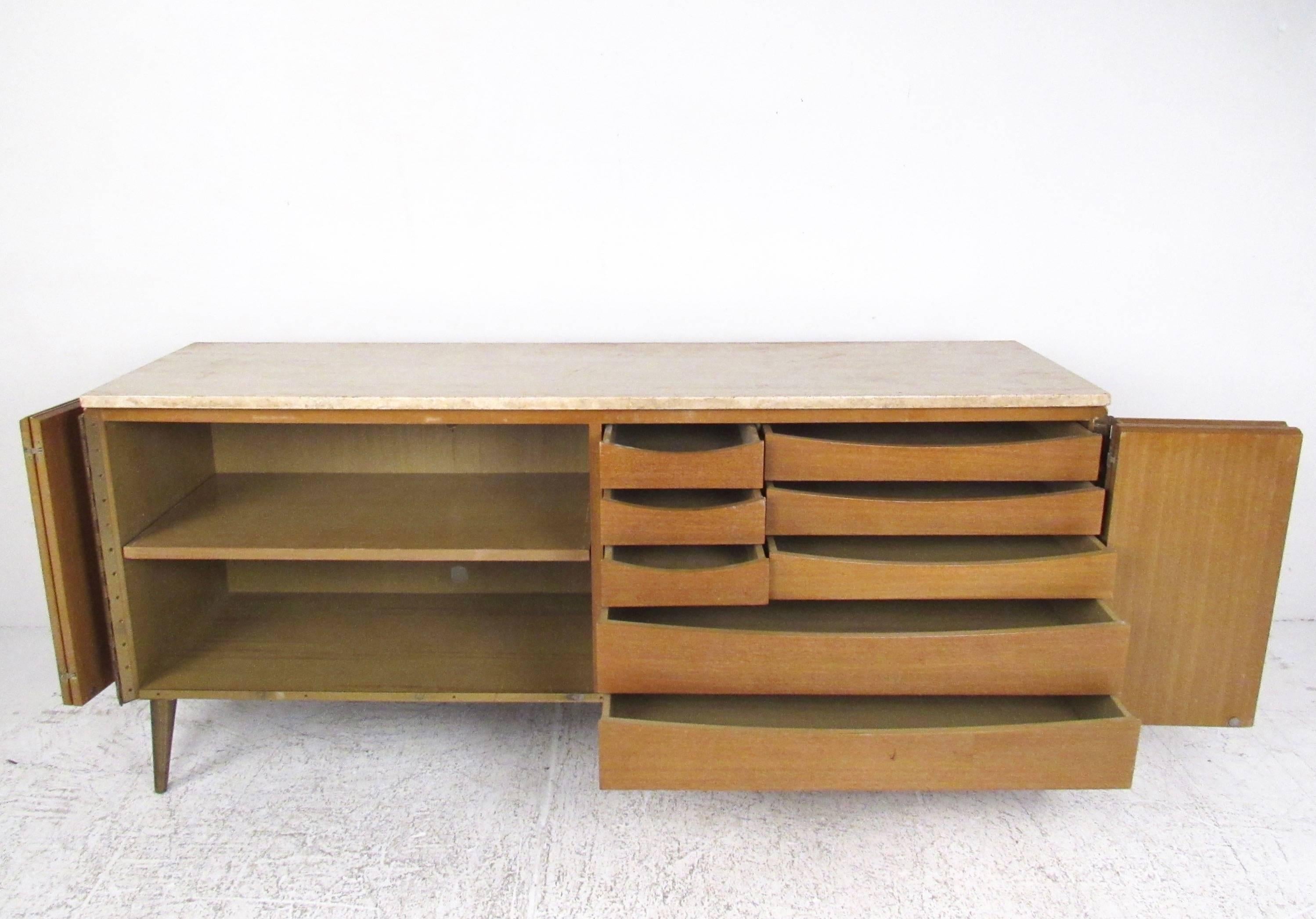 Mid-Century Modern Paul McCobb Credenza with Travertine Top For Sale