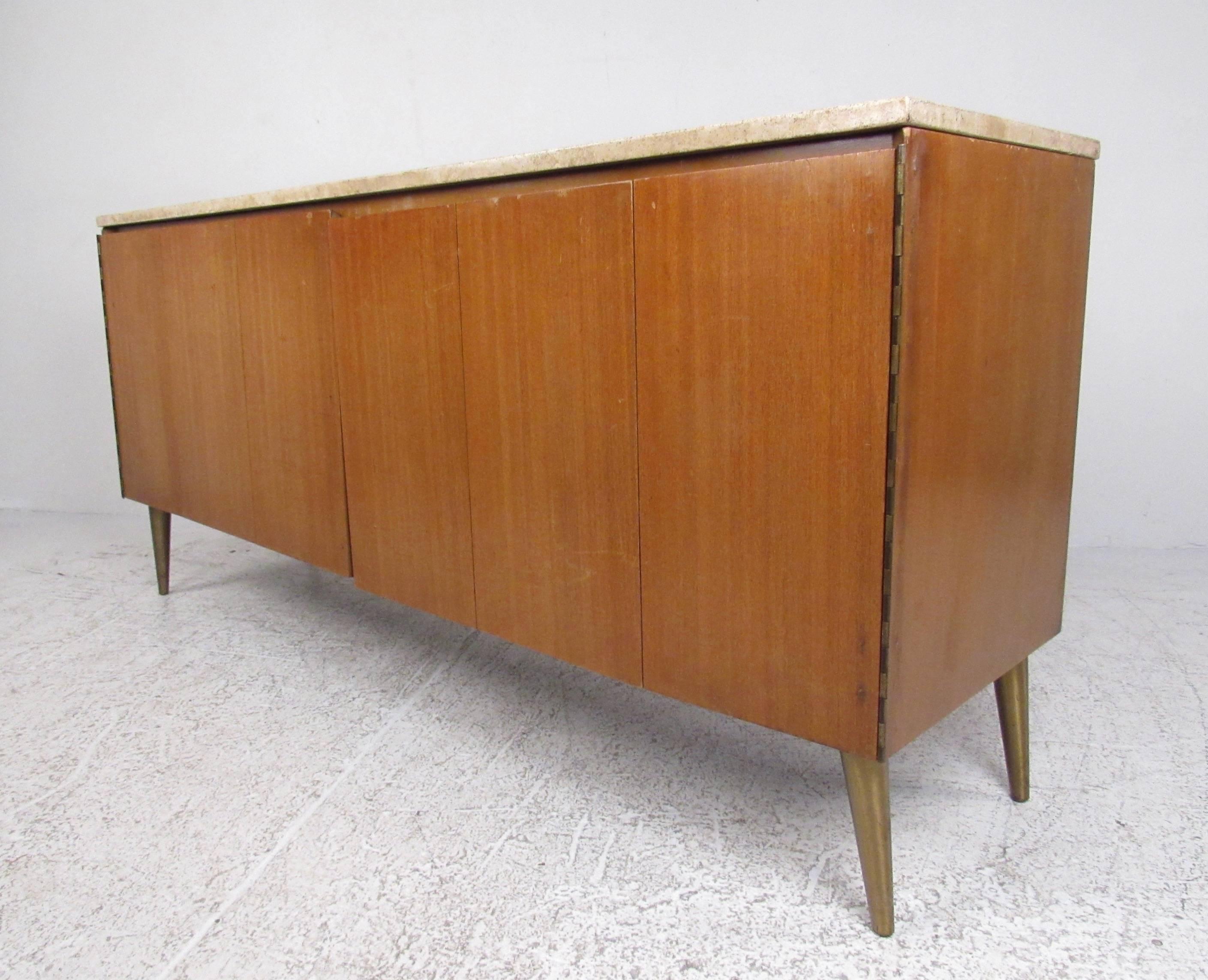 American Paul McCobb Credenza with Travertine Top For Sale