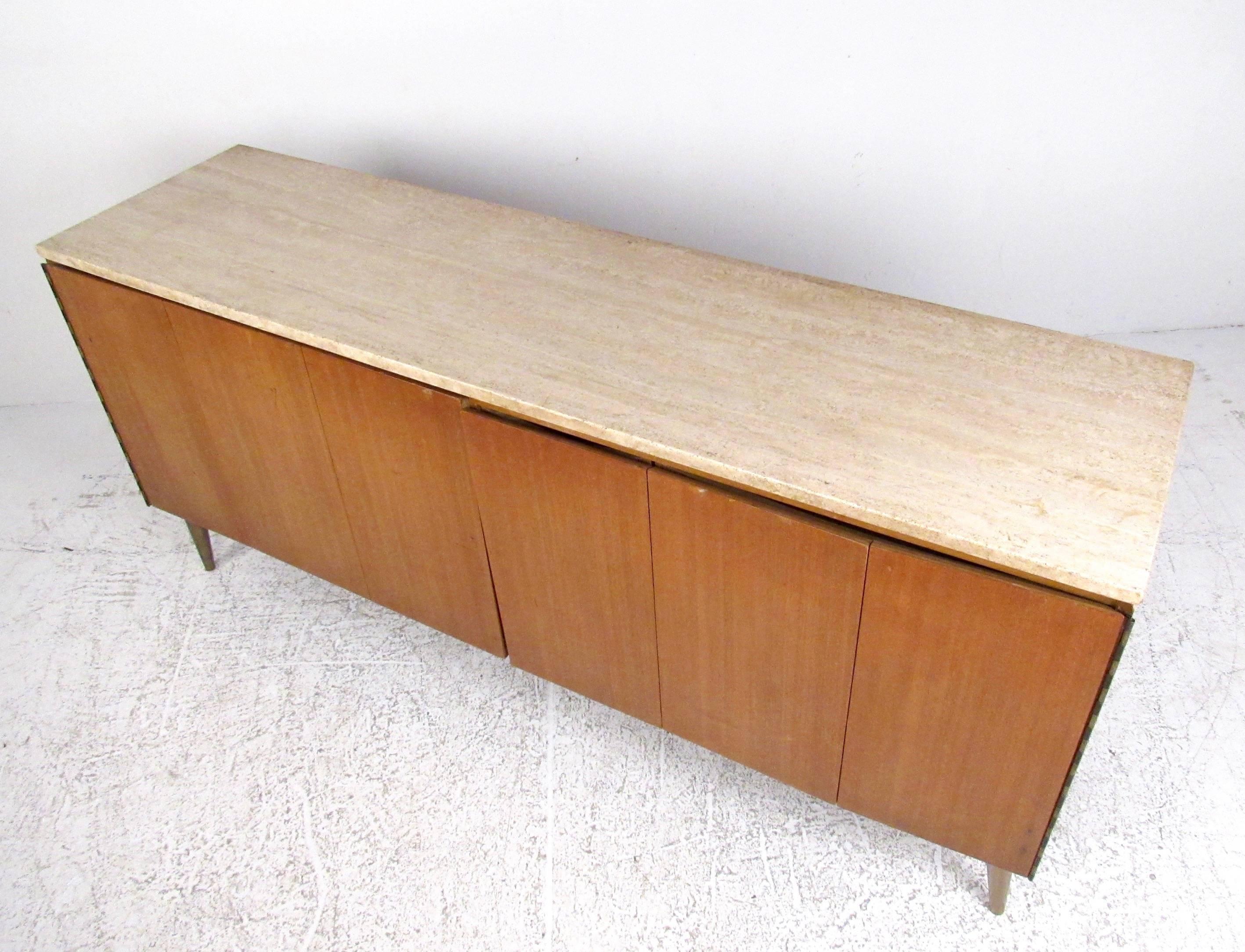 Paul McCobb Credenza with Travertine Top In Good Condition For Sale In Brooklyn, NY