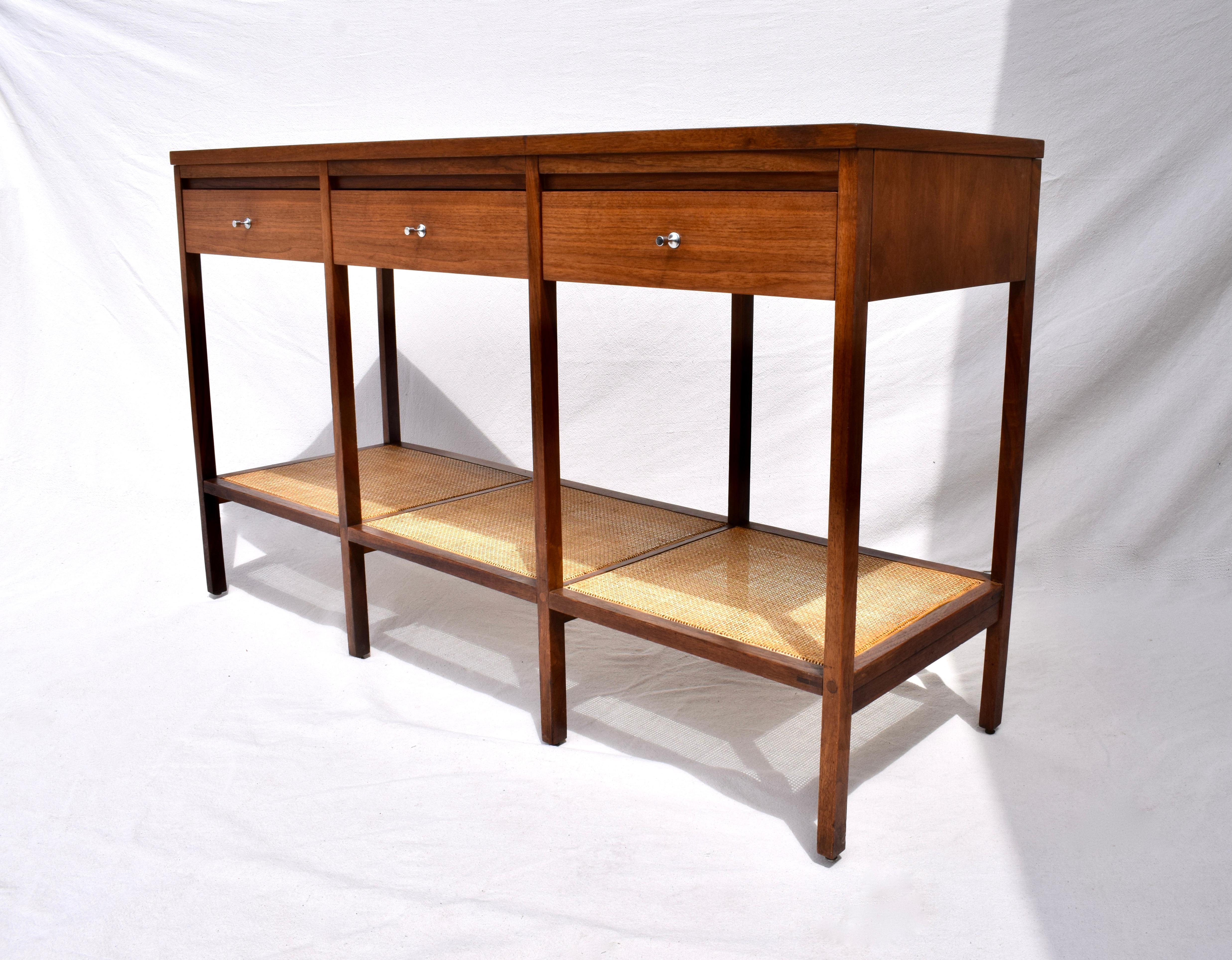 Paul McCobb For Lane Delineator Rosewood Walnut Cane Console Table In Good Condition In Southampton, NJ
