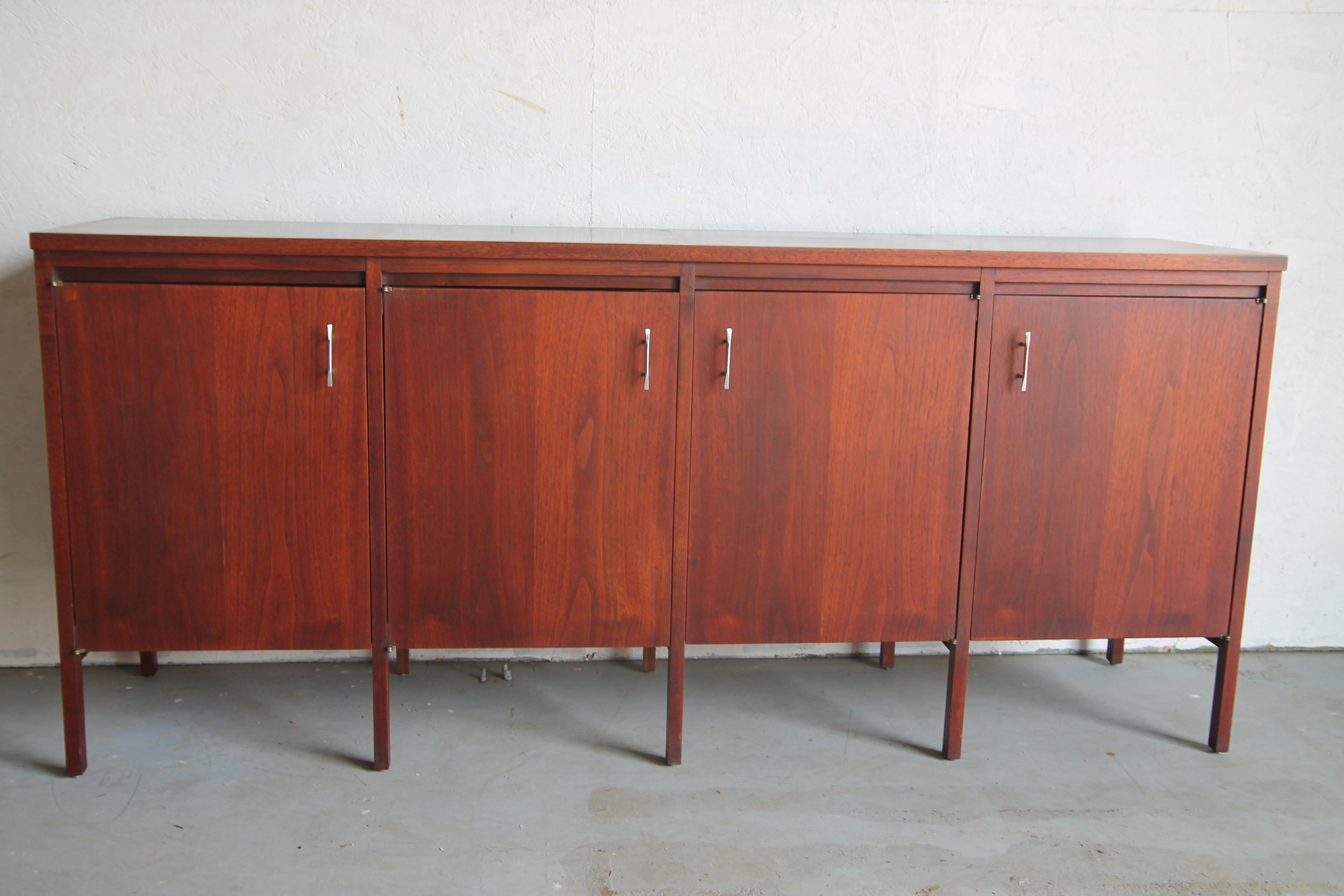 Wonderful Paul McCobb designed credenza with upper cabinet for Lane. These two pieces can be used together or separately. McCobb worked for Lane from 1961-1965 and designed 3 lines for them. This is part of the Delineator line. This rarely come to