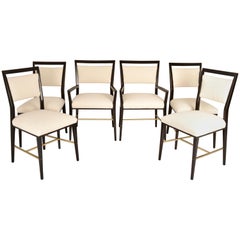 Vintage Paul McCobb Dining Chairs Set of Six with Brass Stretchers USA, 1950s