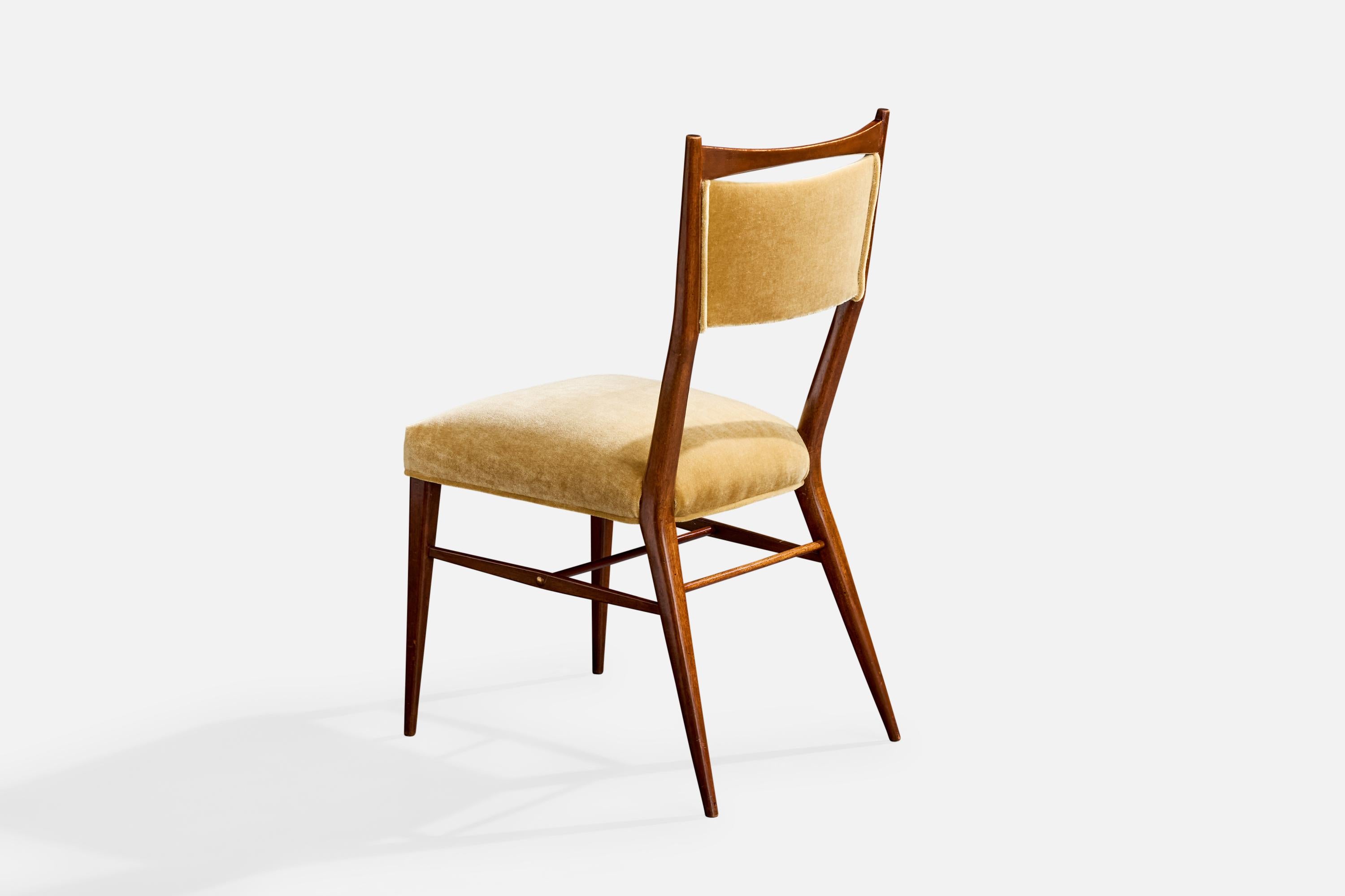 Paul McCobb, Esszimmerstühle, Holz, Samt, USA, 1950er Jahre im Angebot 4