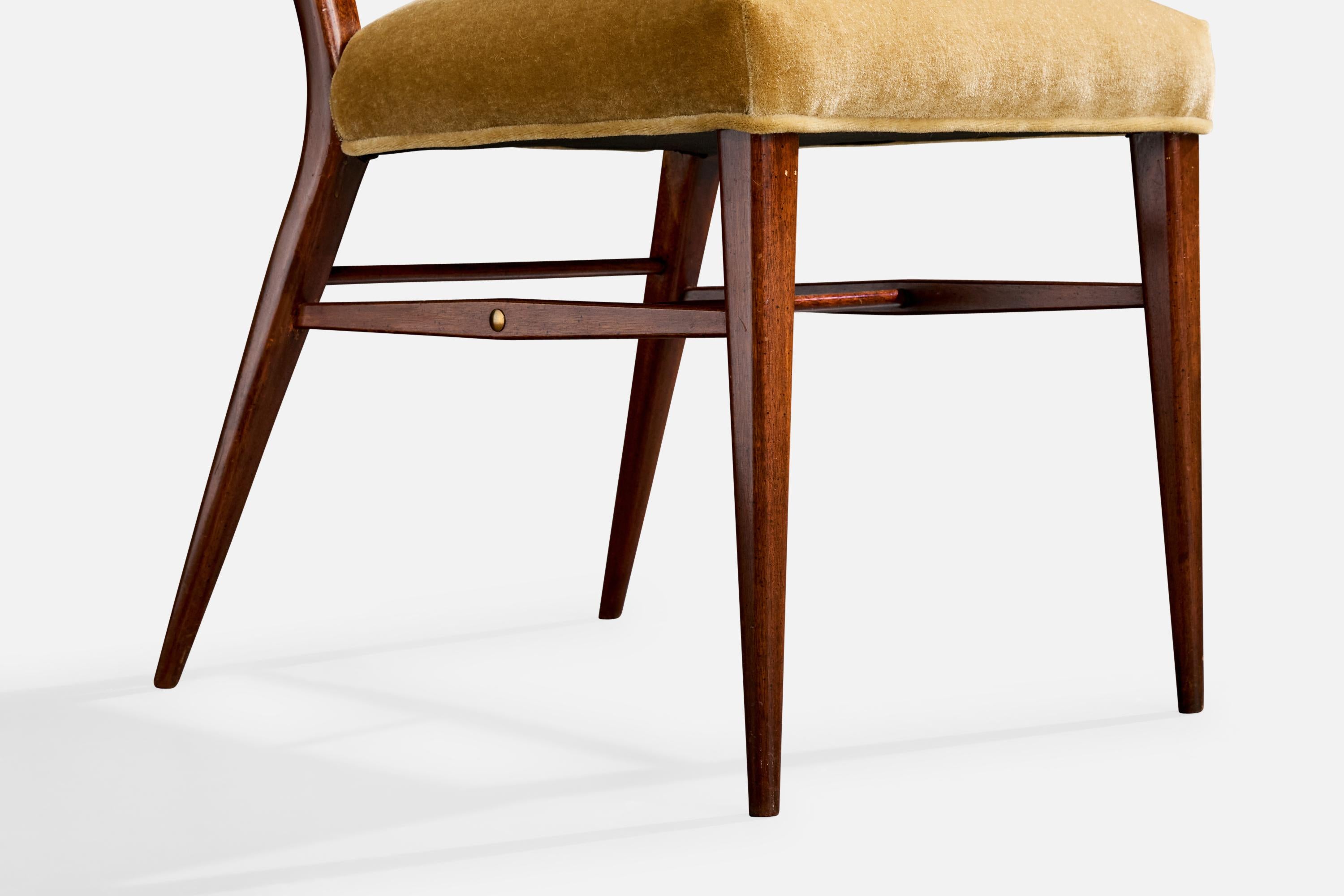 Paul McCobb, Esszimmerstühle, Holz, Samt, USA, 1950er Jahre (amerikanisch) im Angebot