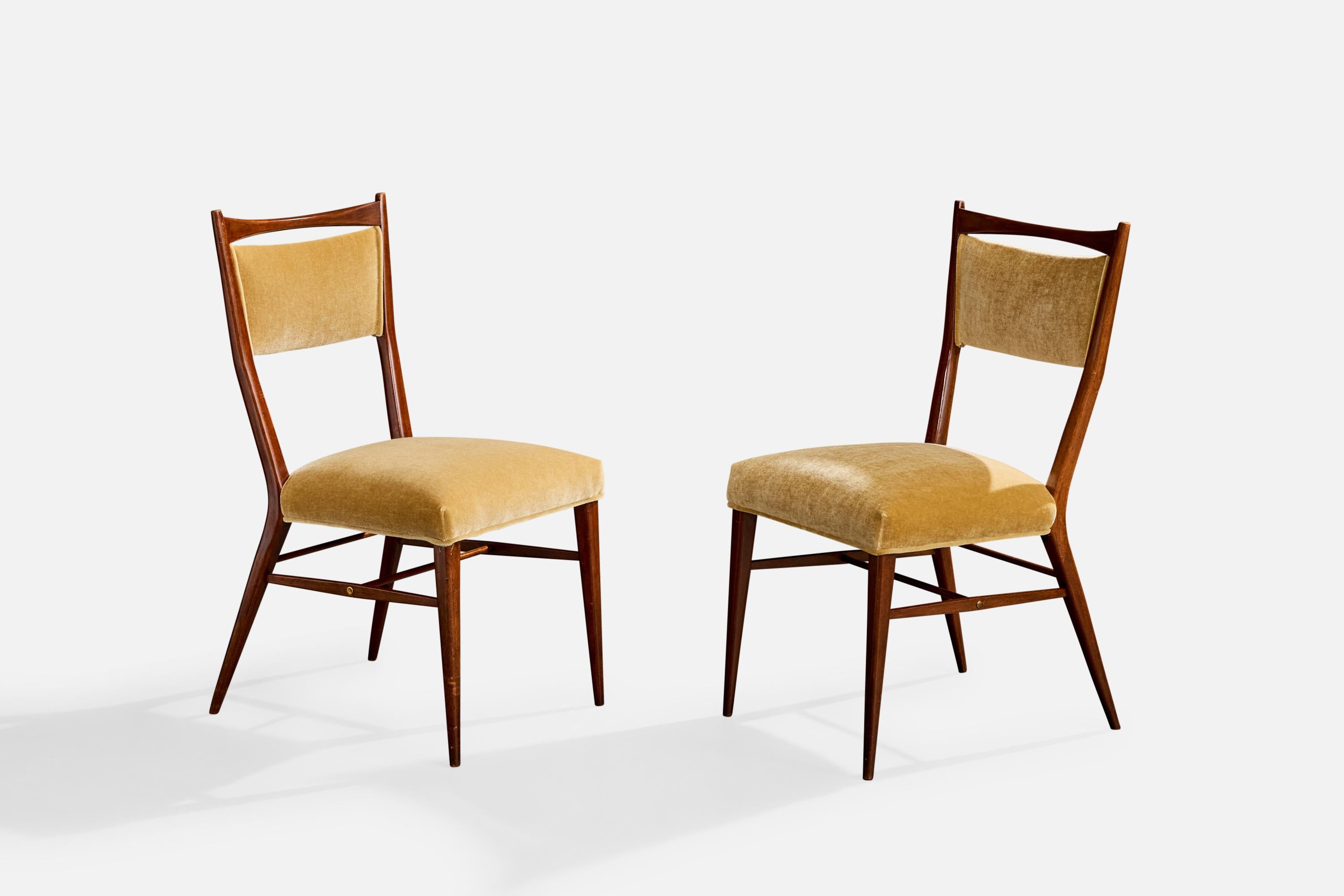 Paul McCobb, Esszimmerstühle, Holz, Samt, USA, 1950er Jahre (Mitte des 20. Jahrhunderts) im Angebot