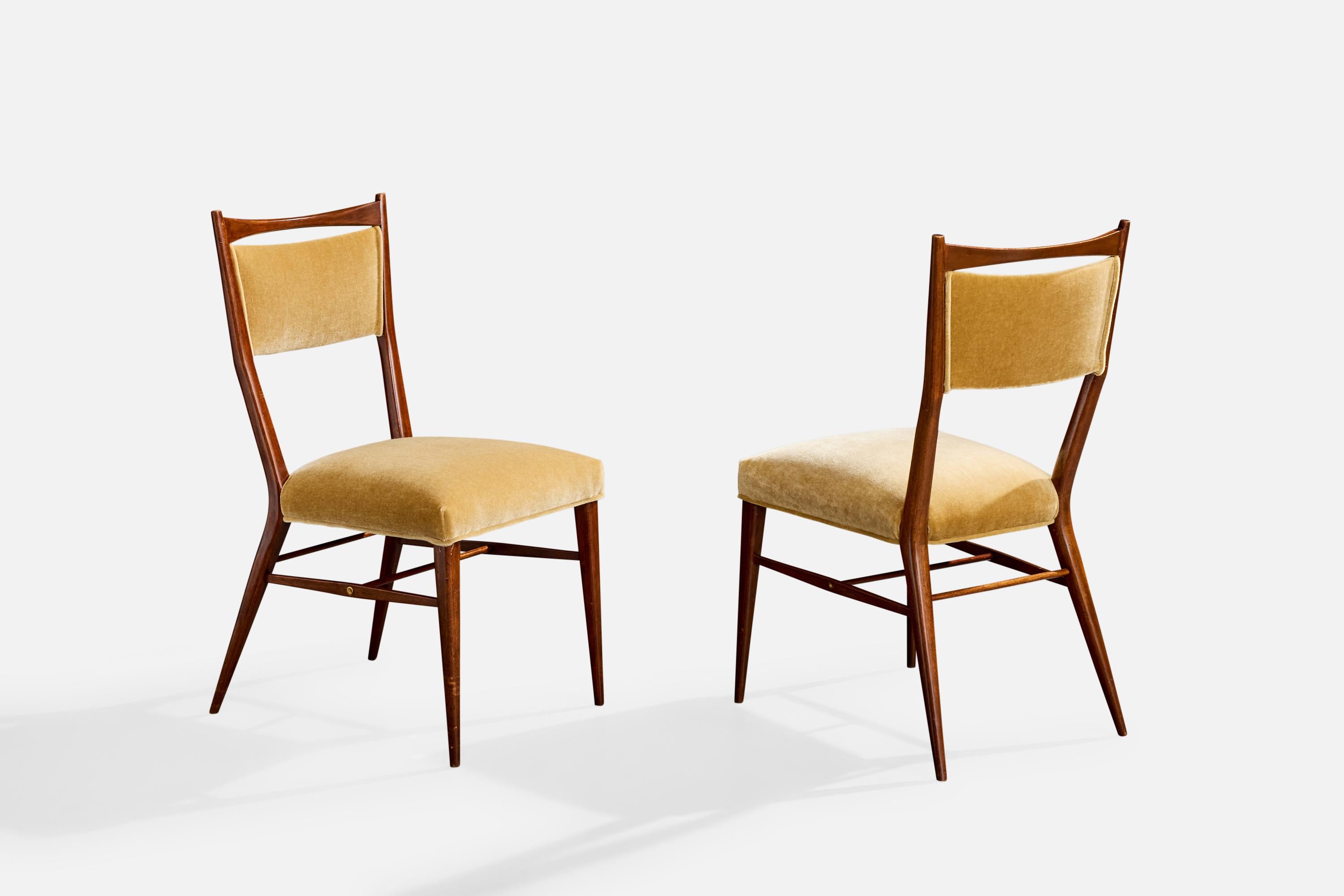 Paul McCobb, Esszimmerstühle, Holz, Samt, USA, 1950er Jahre im Angebot 1