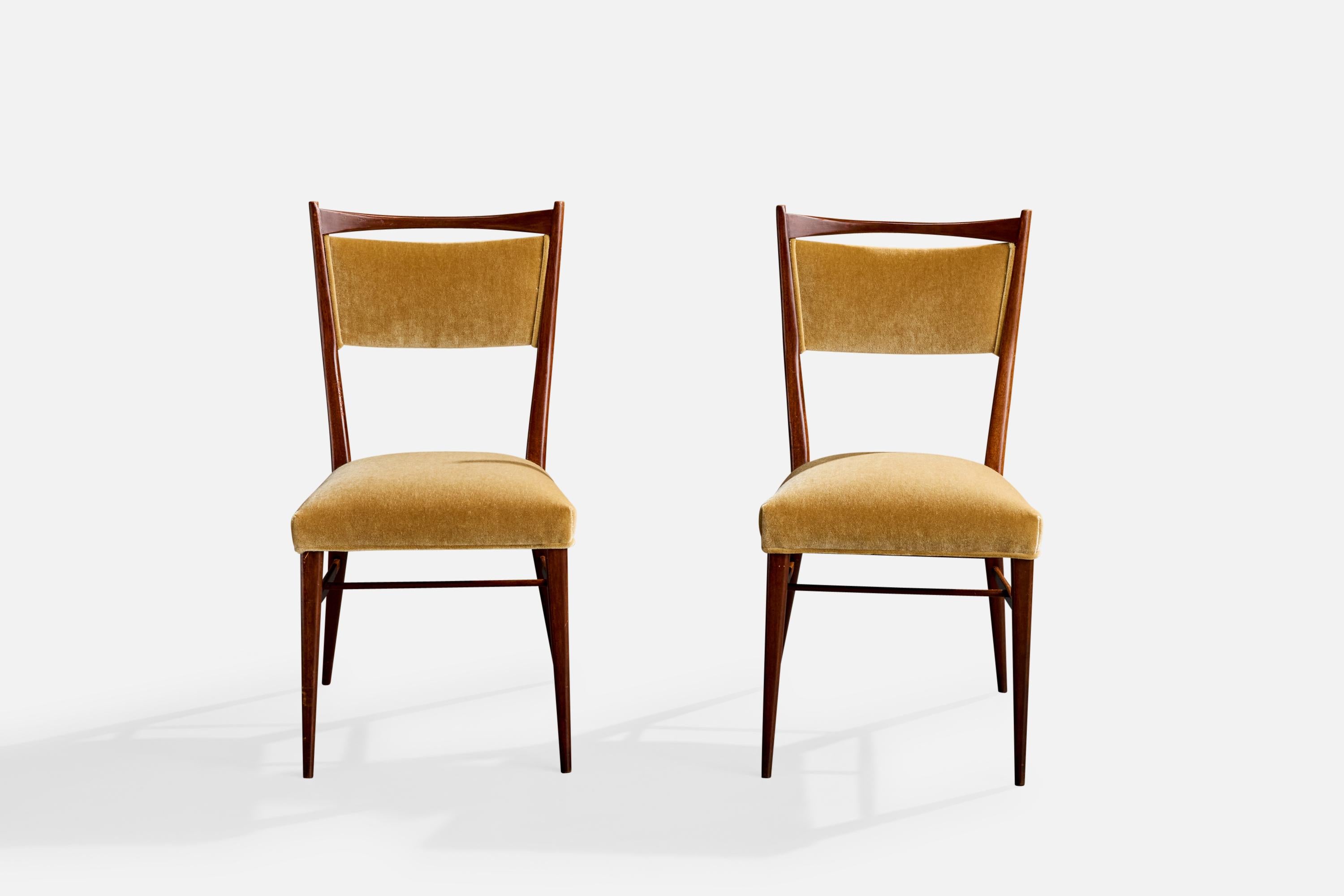 Paul McCobb, Esszimmerstühle, Holz, Samt, USA, 1950er Jahre im Angebot 2