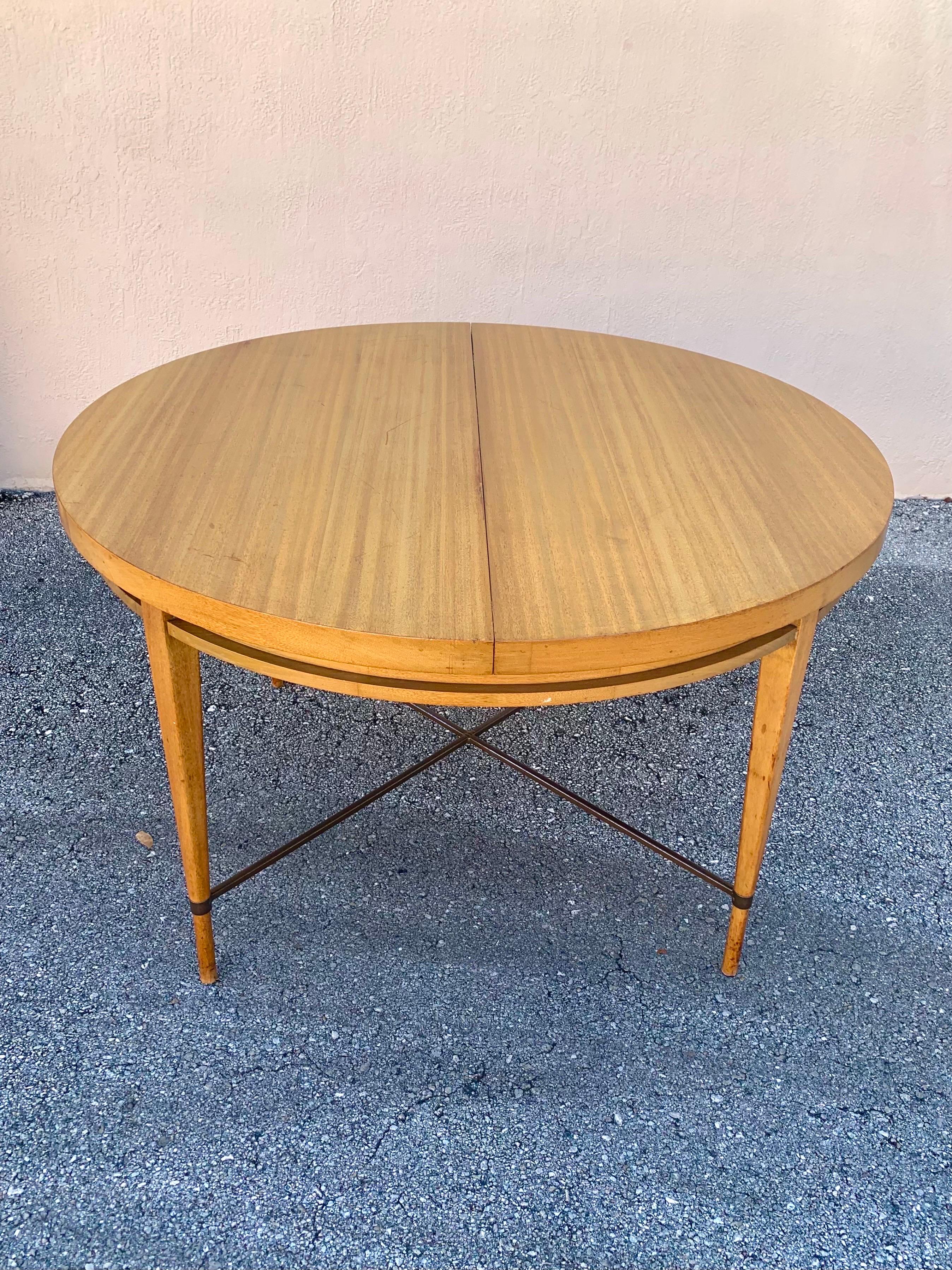 Mid-Century Modern Paul McCobb Dining Table with Brass Stretcher for Calvin For Sale