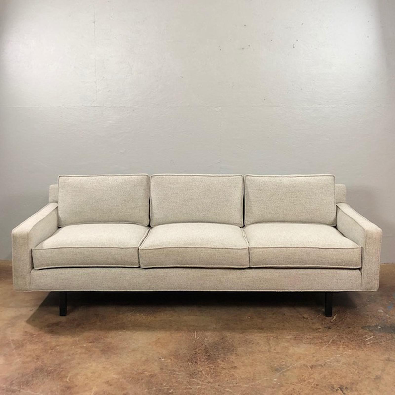 Reupholstered three-seat Paul McCobb designed sofa for the Directional Design line by Sedgefield. Clean lines. Sophisticated.