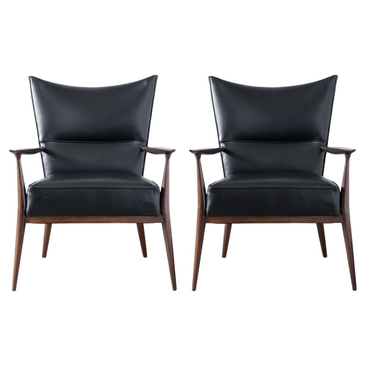 Paul McCobb Directional Lounge Chairs by Custom Craft 1950s in Black Leather im Angebot