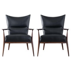 Paul McCobb Directional Lounge Chairs by Custom Craft 1950s in Black Leather