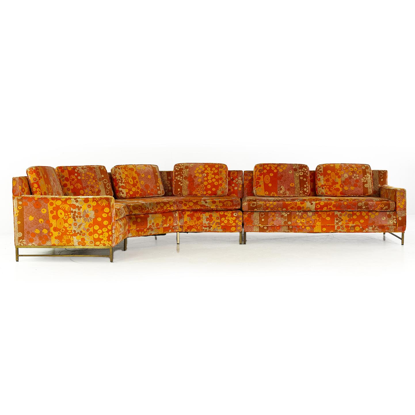 Paul McCobb for Directional midcentury sectional sofa with Jack Lenor Larsen Primavera Velvet Fabric

This sofa measures: 136 wide x 73 deep x 30 inches high, with a seat height of 17.5 and arm height of 21 inches

All pieces of furniture can be