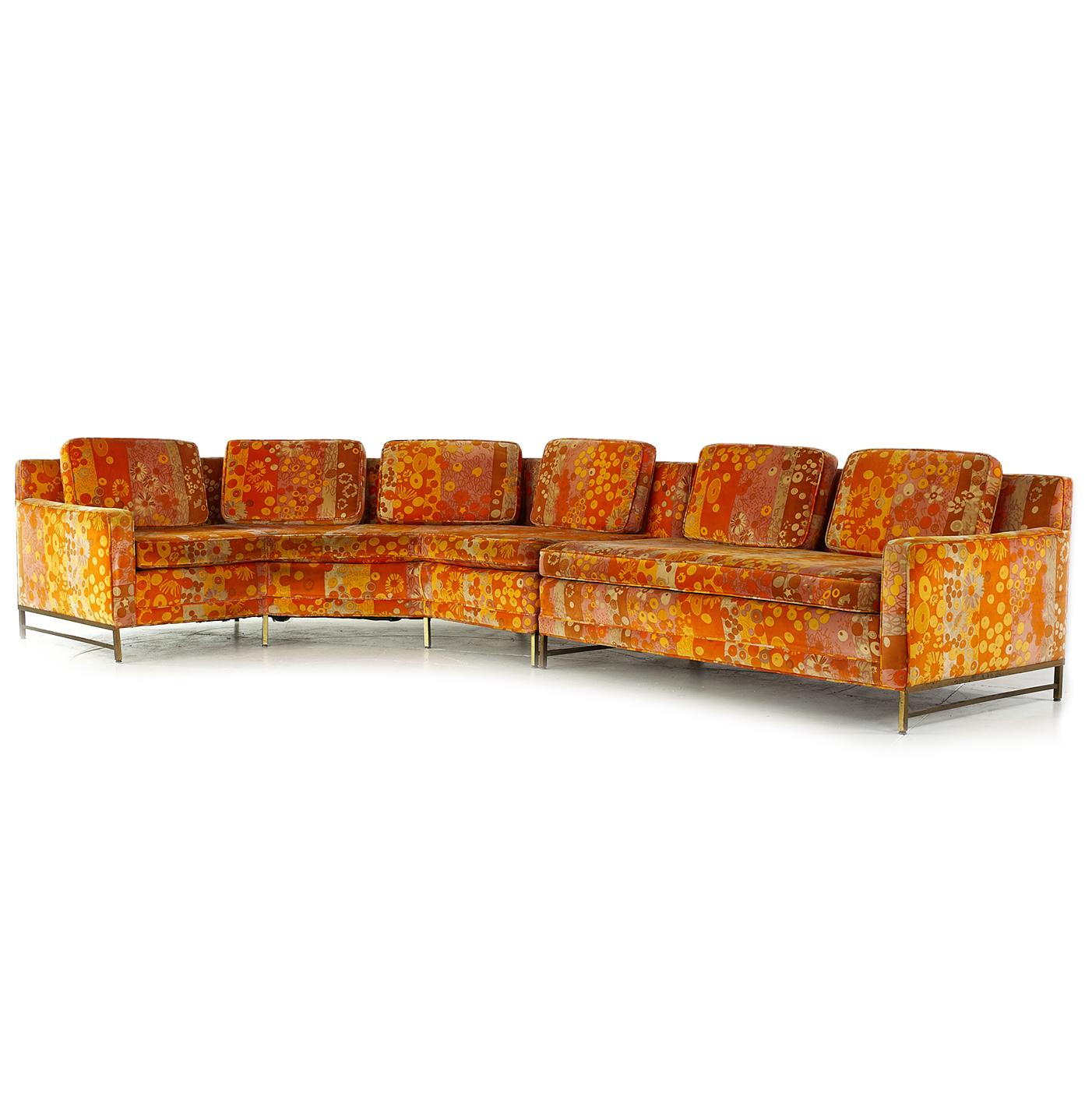 Mid-Century Modern Paul McCobb Directional MCM Sectional Sofa Jack Lenor Larsen Primavera Fabric For Sale